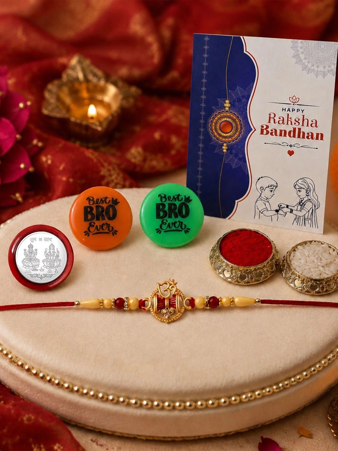 Myntra Elegant Homes Set Of 7 Rakhi Gift Set With Silver Coin, Greeting Card & Roli Chawal-picture-31