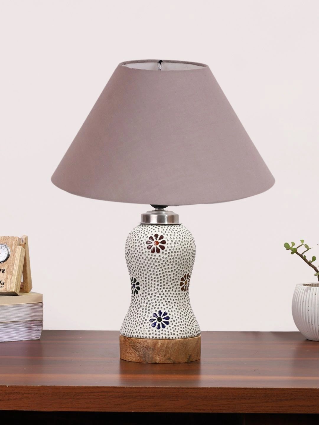 Myntra Elegant Homes Grey Textured Glass Traditional Frusturical Shaped Table Lamp-picture-22