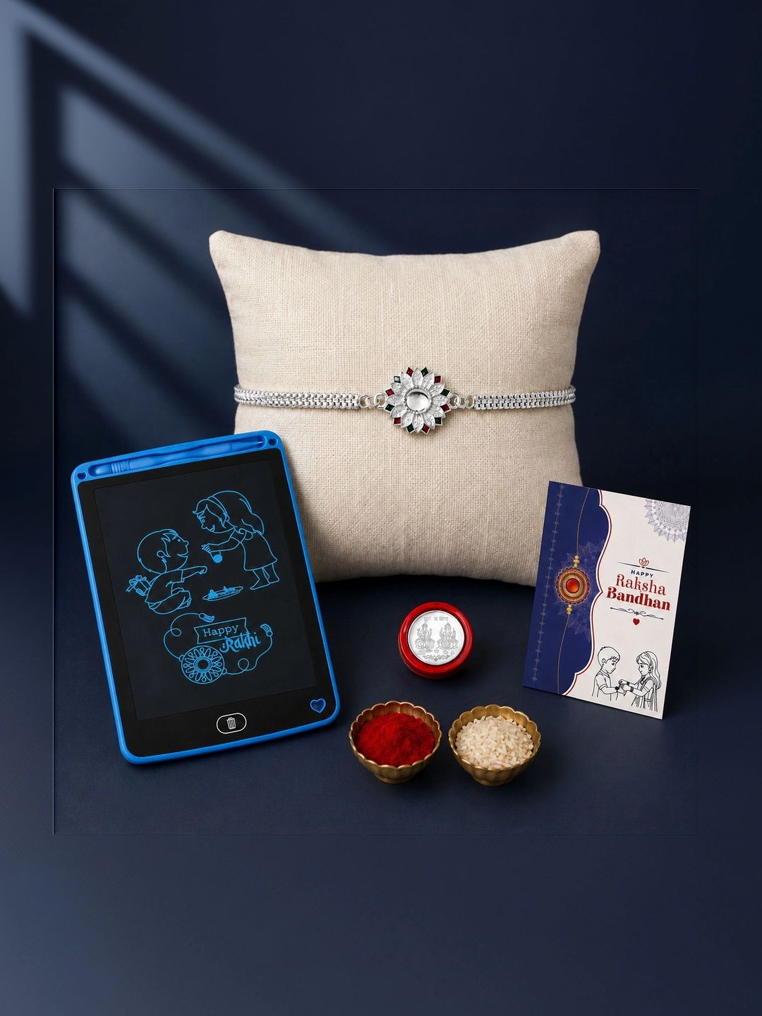 Myntra Elegant Homes Set of 6 Rakhi Gift Set With Silver Coin, Greeting Card & Roli Chawal-image-44