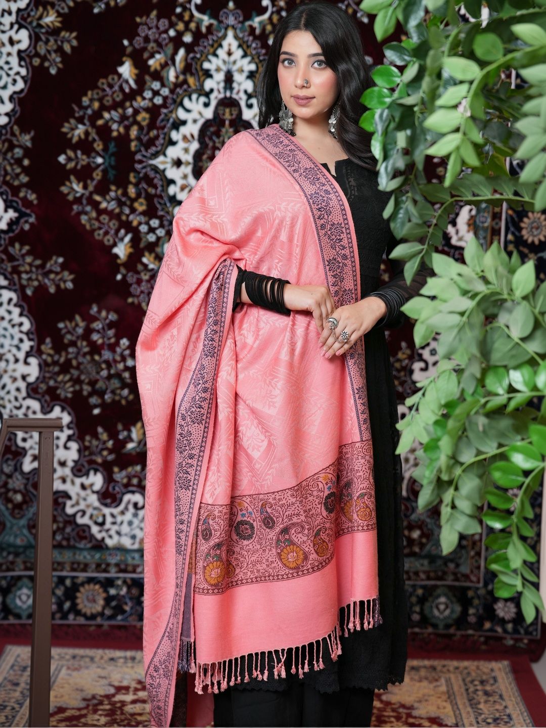 S.T. Women Ethnic Motifs Woven Design Acrylic Shawl-picture-24