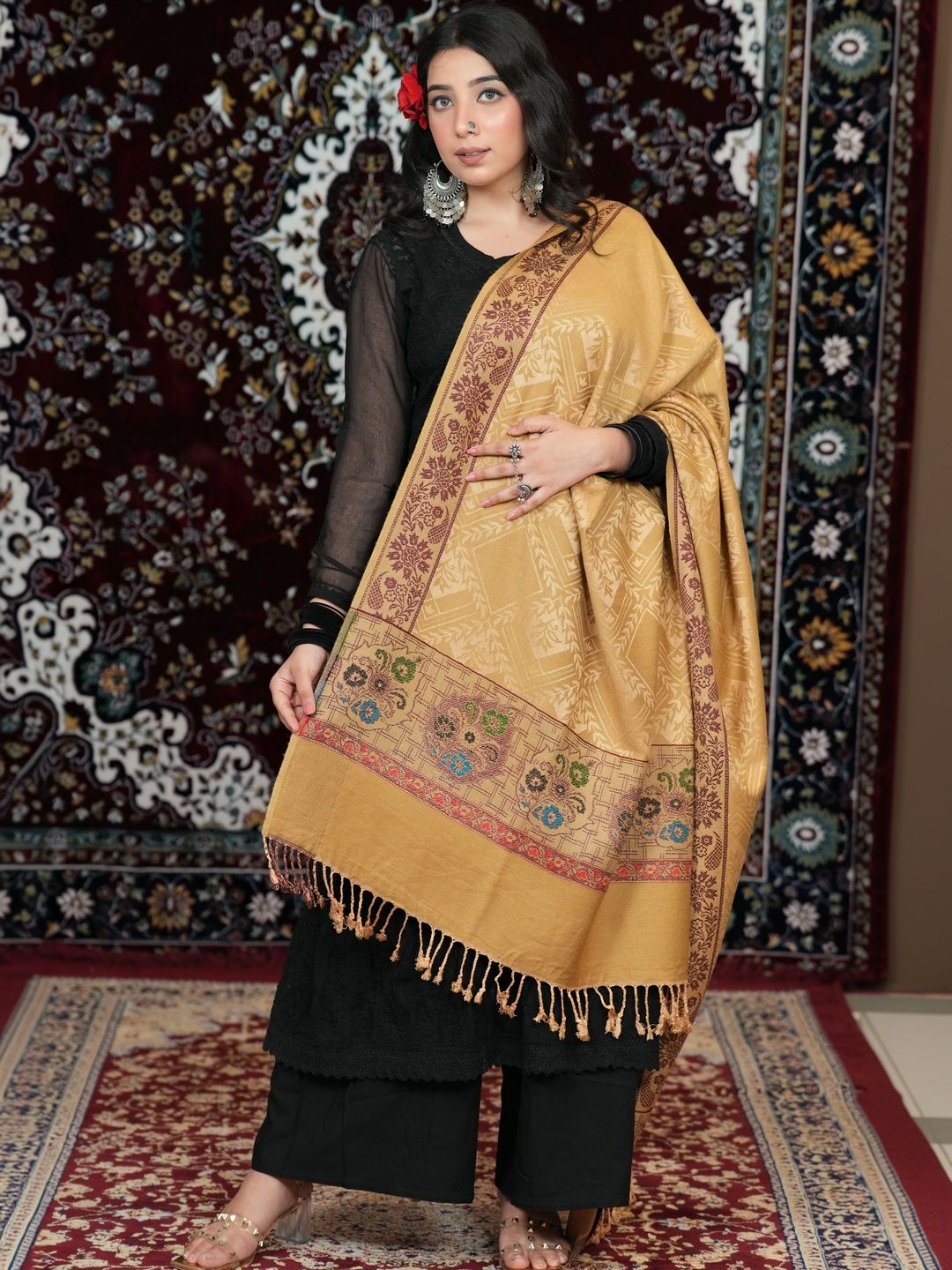 S.T. Women Ethnic Motifs Woven Design Acrylic Shawl-picture-44