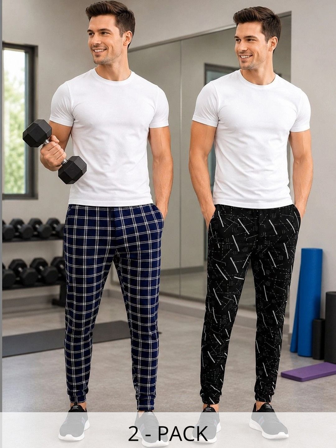AVOLT Men Pack of 2 Regular Fit Checked Training Joggers-picture-34