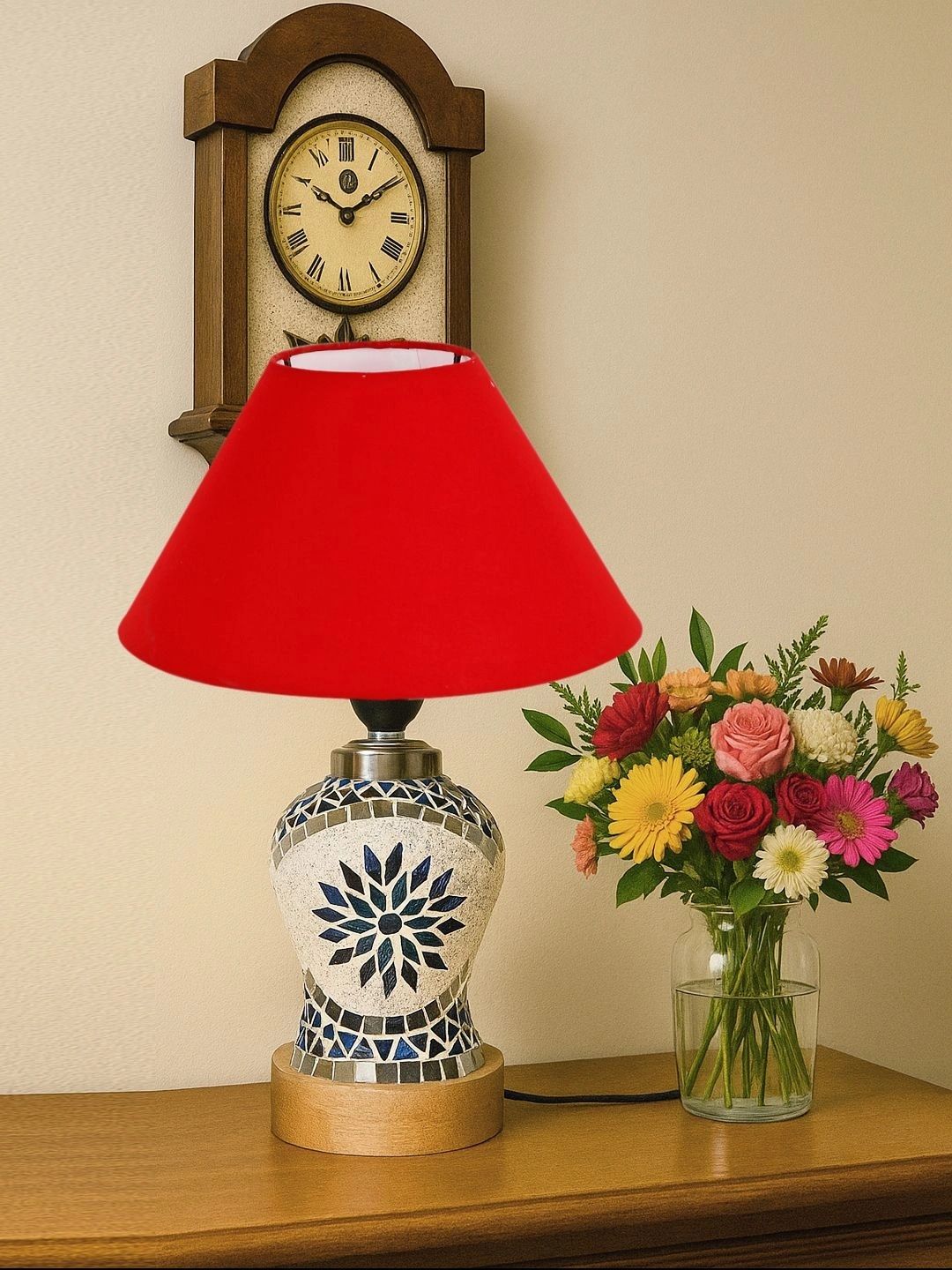Myntra Elegant Homes Red Textured Glass Traditional Frusturical Shaped Table Lamp-picture-18