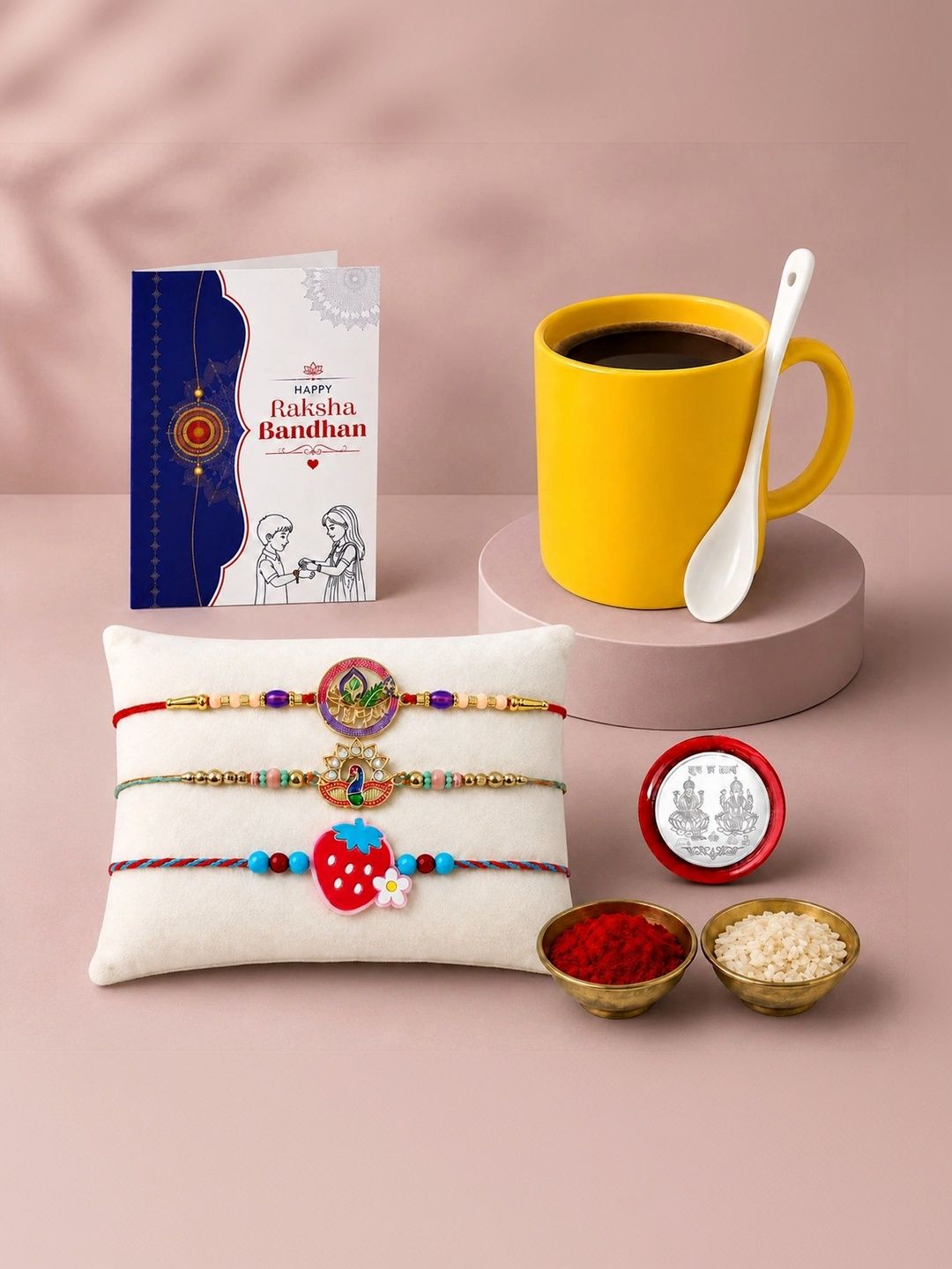 Myntra Elegant Homes Set of 8 Rakhi Gift Set With Silver Coin, Greeting Card & Roli Chawal-picture-27
