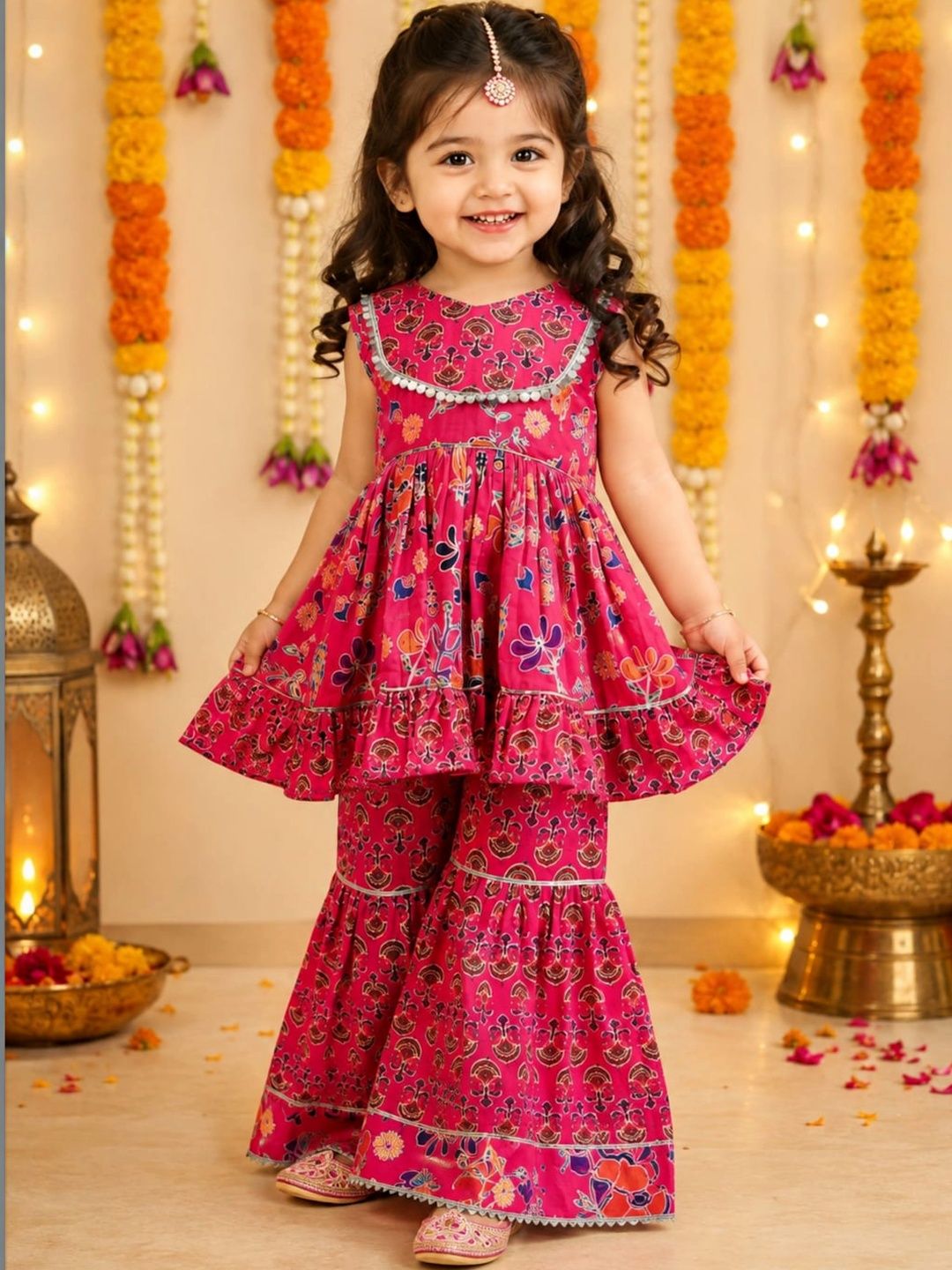 Titrit Girls Paisley Printed Empire Pure Cotton Kurta with Sharara-picture-21