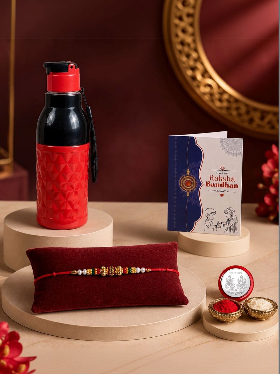 Myntra Elegant Homes Rakhi With Greeting Card Water Bottle Silver Coin & Roli Chawal-picture-12