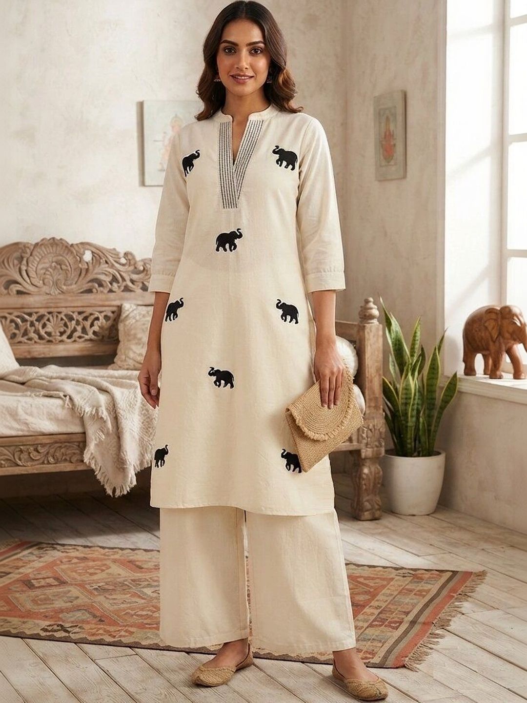 SZN Women Ethnic Motifs Embroidered Regular Thread Work Pure Cotton Kurta with Palazzos-picture-13