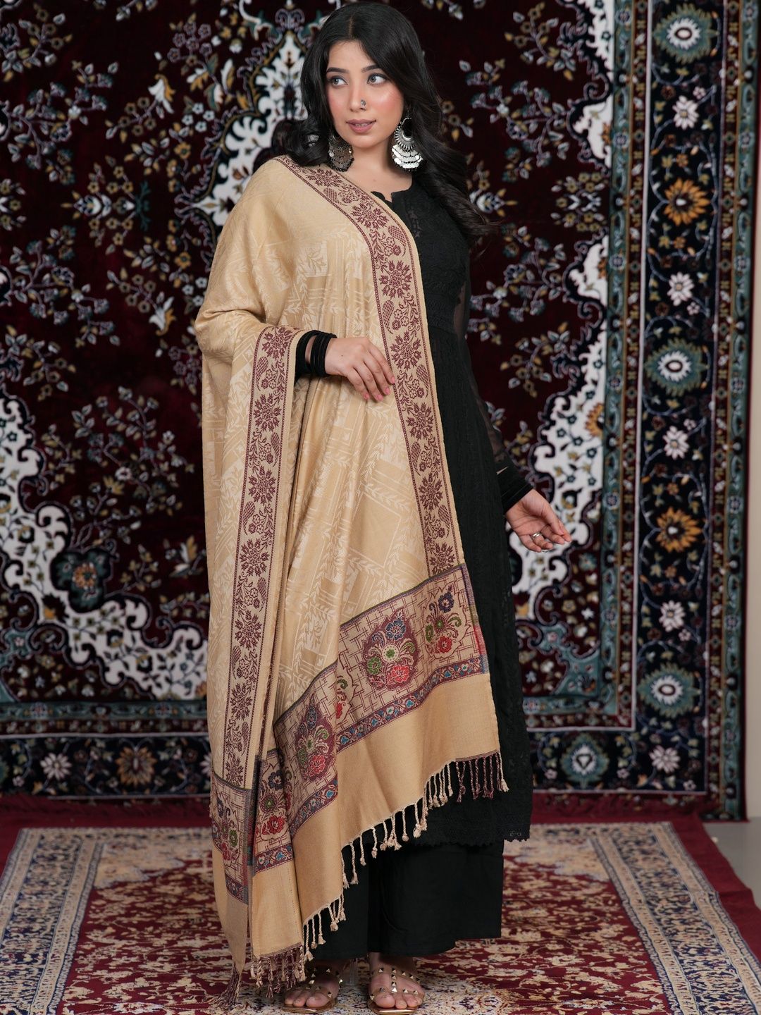 S.T. Women Ethnic Motifs Woven Design Acrylic Shawl-picture-51