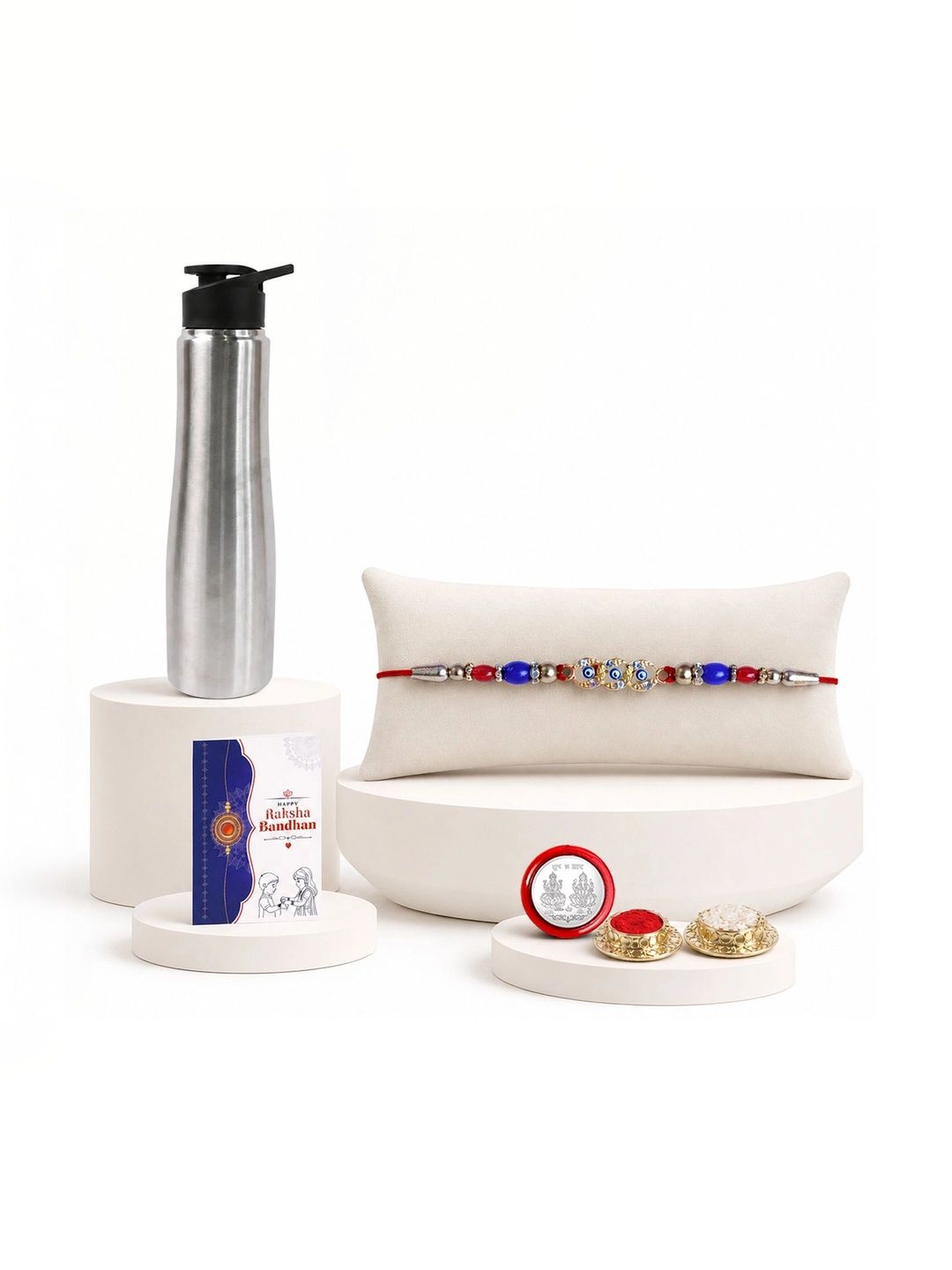 Myntra Elegant Homes Rakhi With Greeting Card Water Bottle Silver Coin & Roli Chawal-picture-56