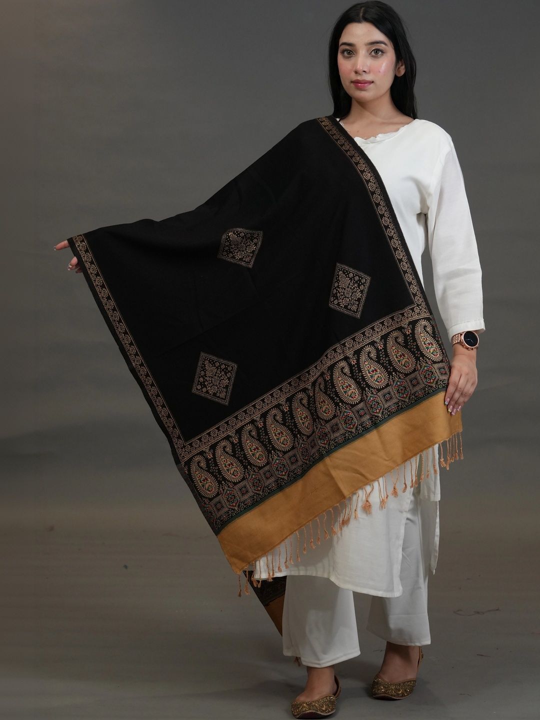 S.T. Women Paisley Embroidered Acrylic Shawl-picture-33