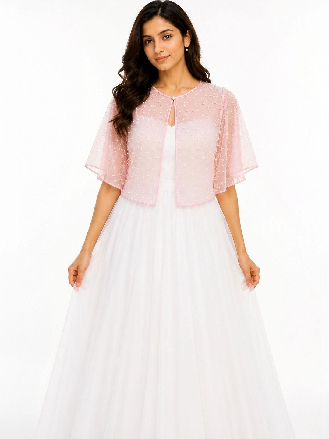 RABBA Embellished Flared Sleeve Bohemian Net Cape Crop Top-image-44