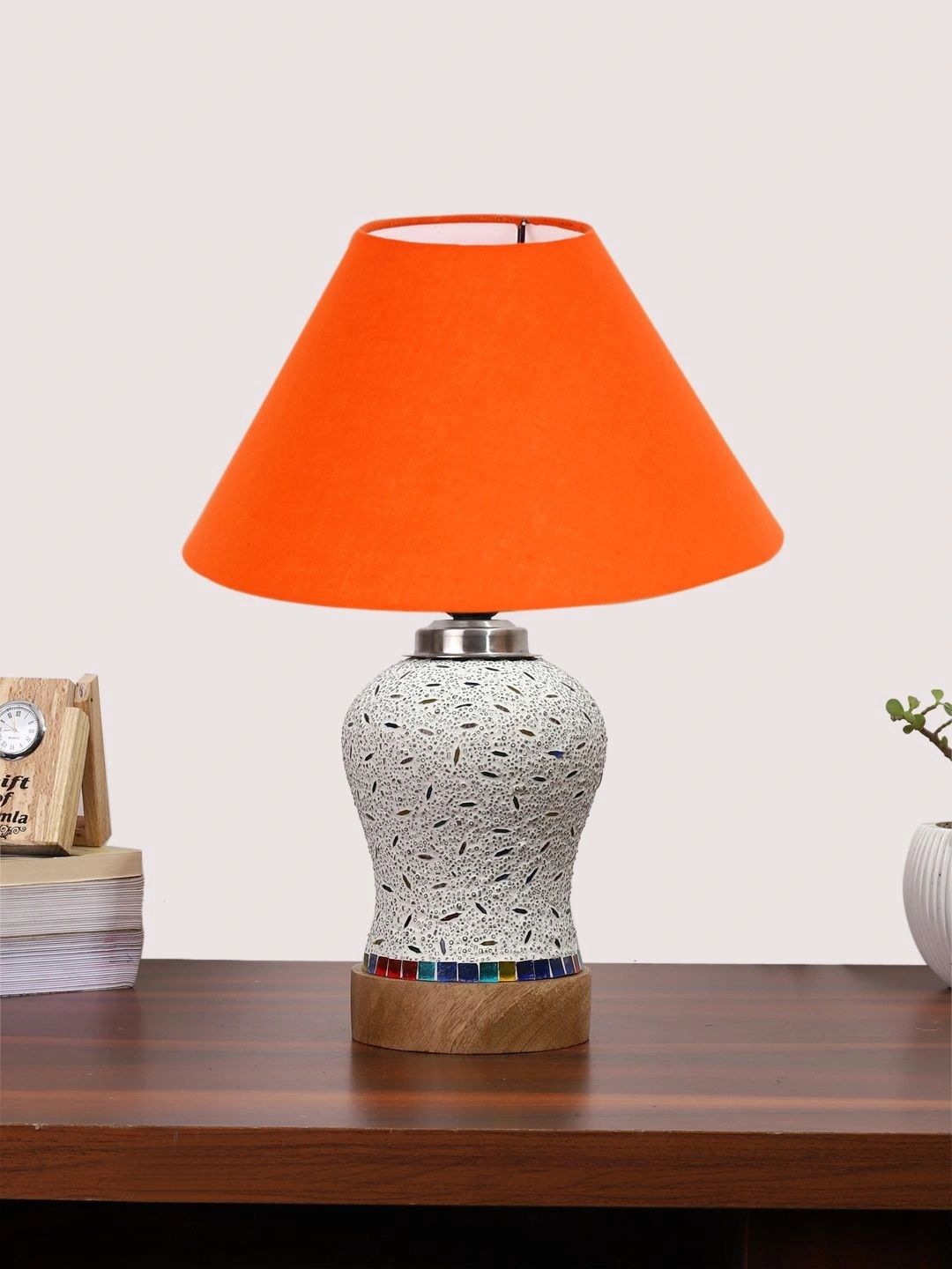 Myntra Elegant Homes Orange Textured Glass Traditional Frusturical Shaped Table Lamp-picture-23