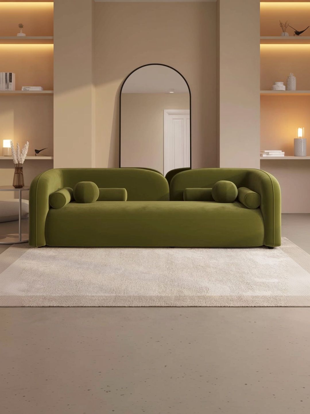 INDIAWOODMART Olive Fabric Wooden 3-Seater Sofa-picture-20