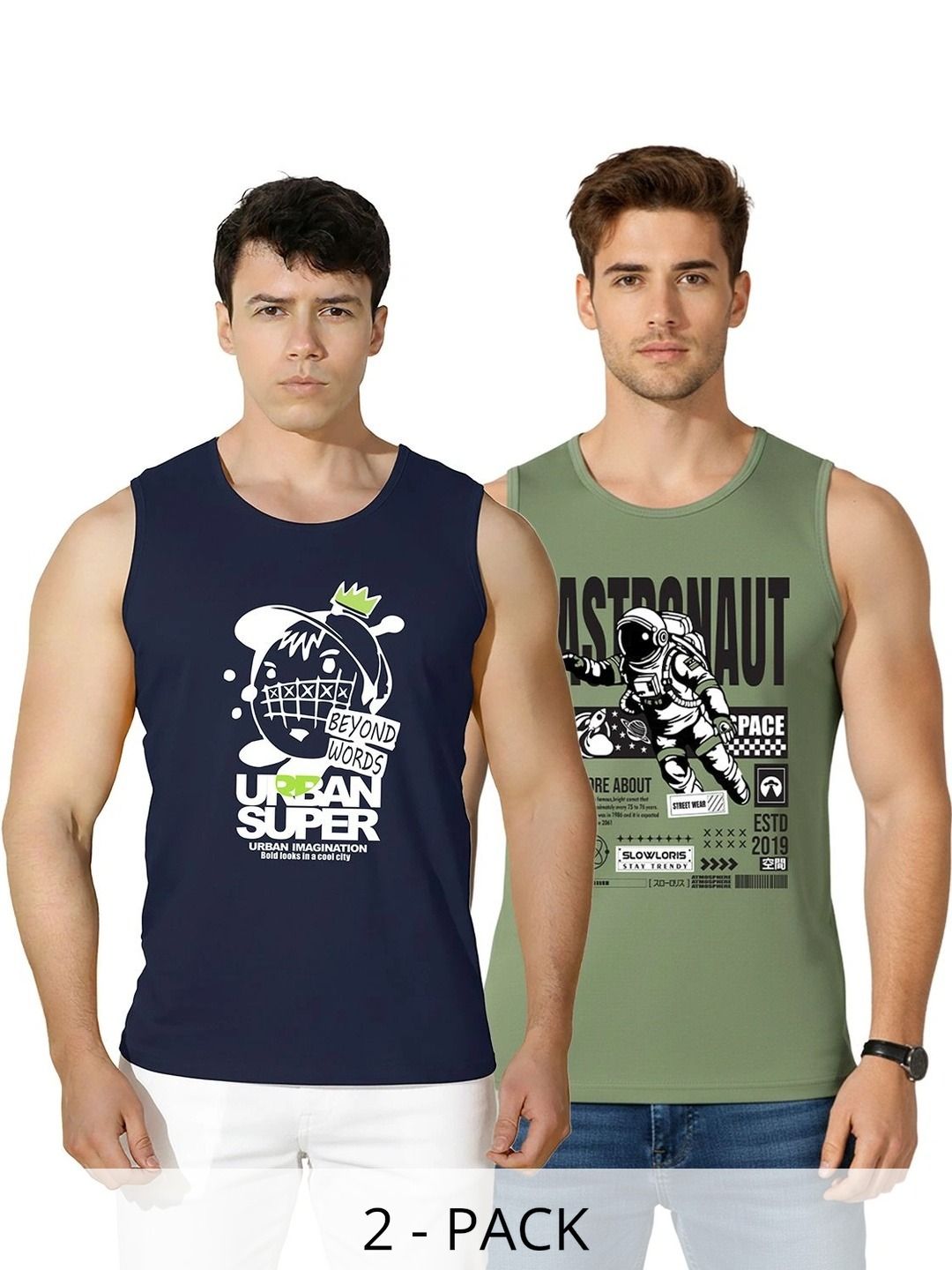 SLOWLORIS Pack of 2 Printed Cotton Gym Vest-picture-32