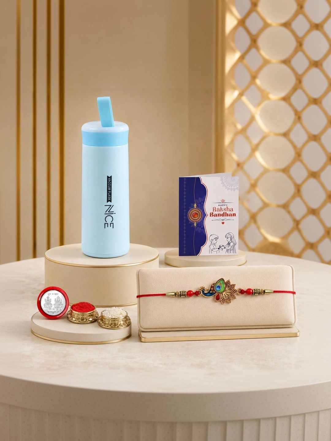 Myntra Elegant Homes Rakhi With Greeting Card Water Bottle Silver Coin & Roli Chawal-picture-10