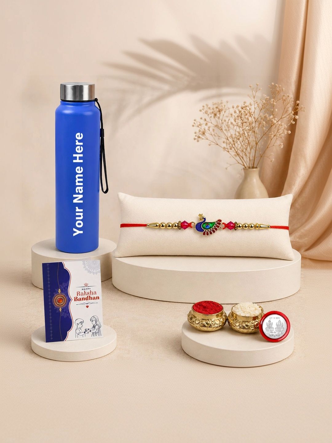 Myntra Elegant Homes Rakhi With Greeting Card Water Bottle Silver Coin & Roli Chawal-picture-28