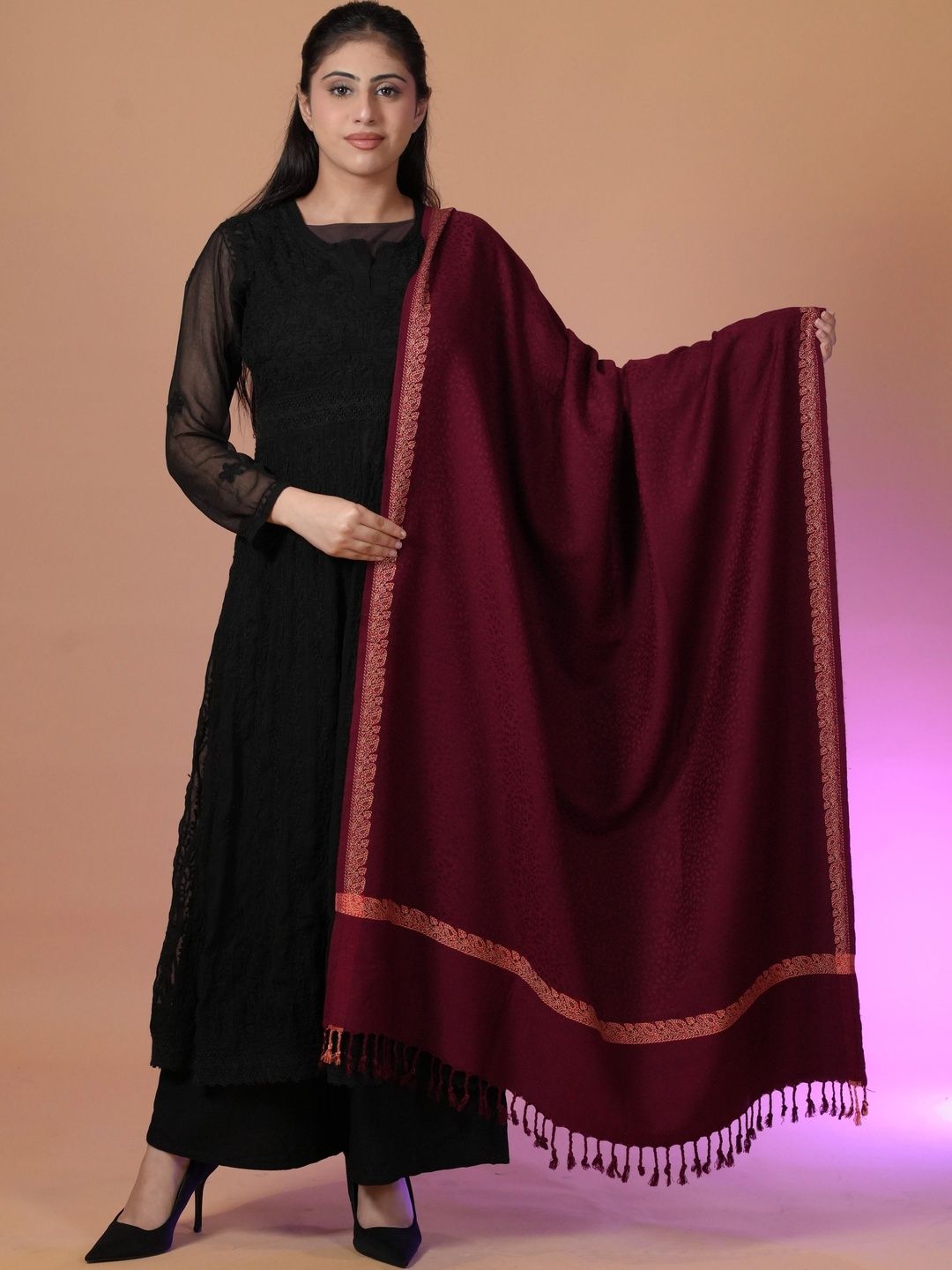 S.T. Women Ethnic Motifs Woven Design Acrylic Shawl-picture-14