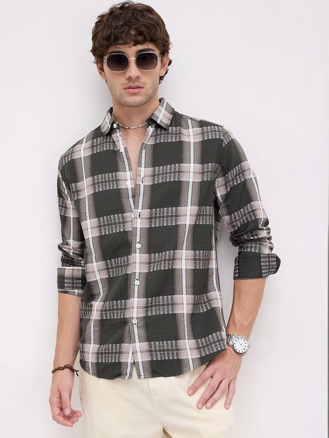 VASTRADO Men Classic Slim Fit Checked Casual Shirt-image-25