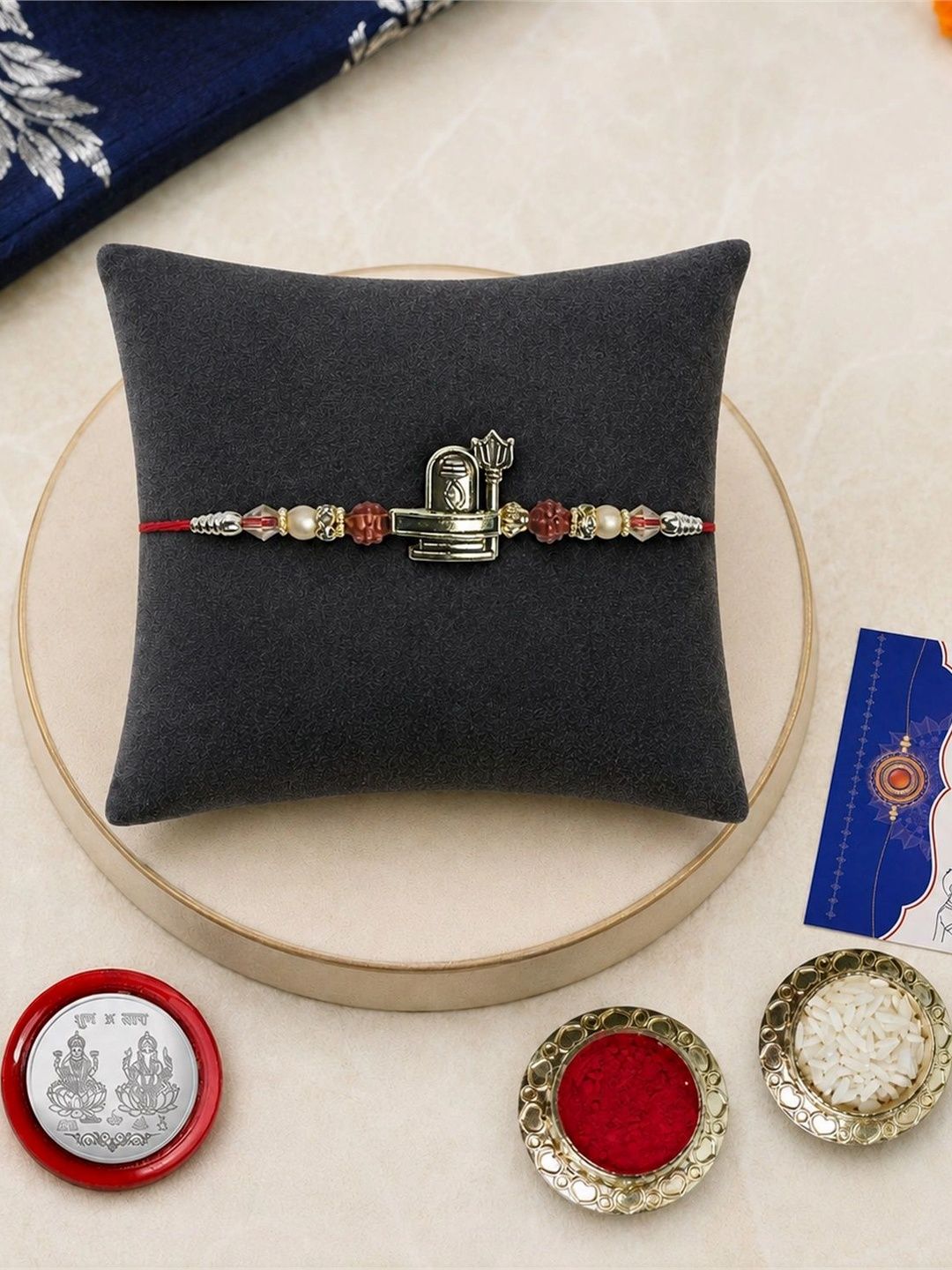 Myntra Elegant Homes Set Of 5 Rakhi Gift Set With Silver Coin & Roli Chawal-image-43