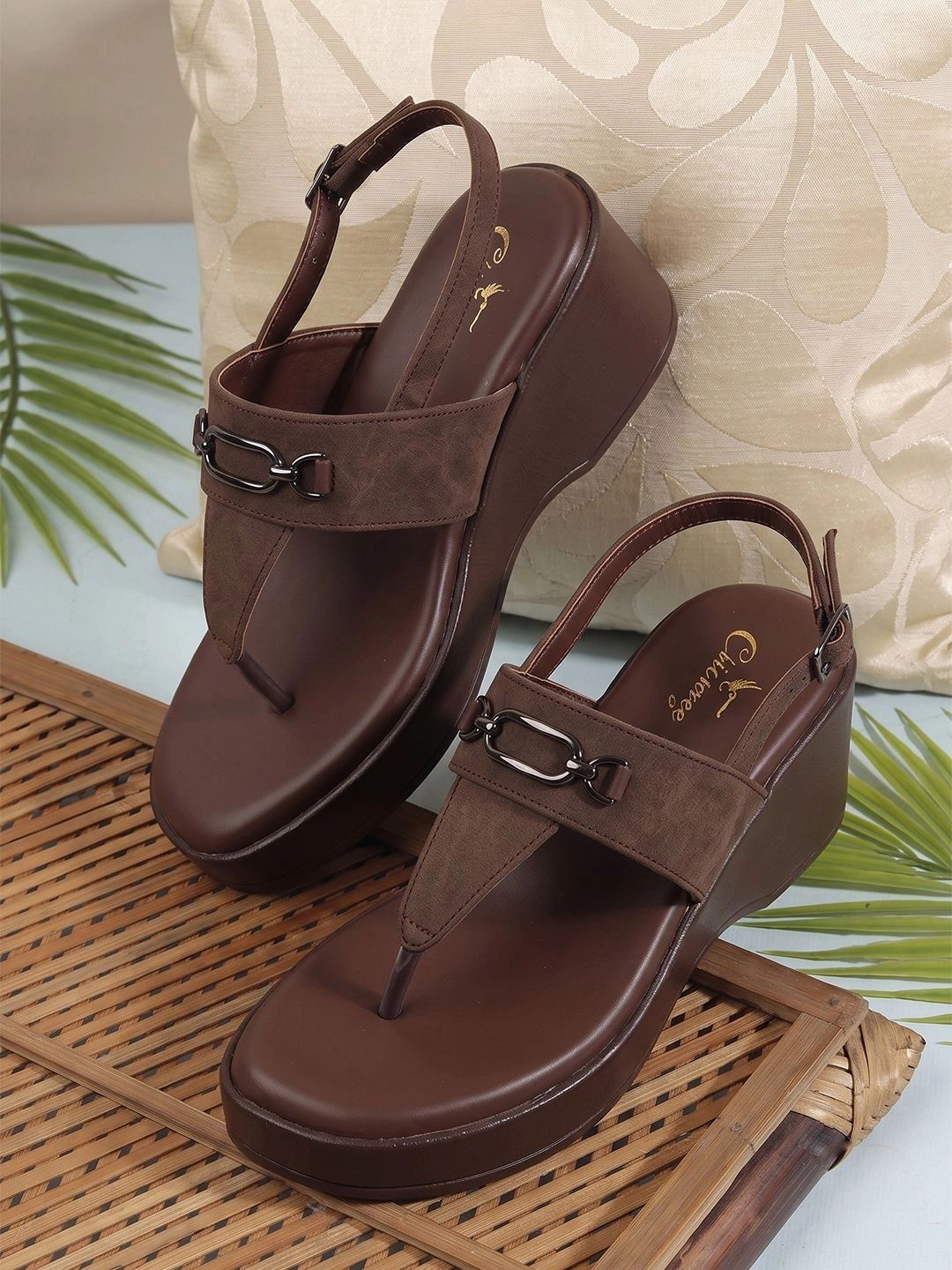CHINRAAG Textured Wedge Sandals with Buckles-picture-26