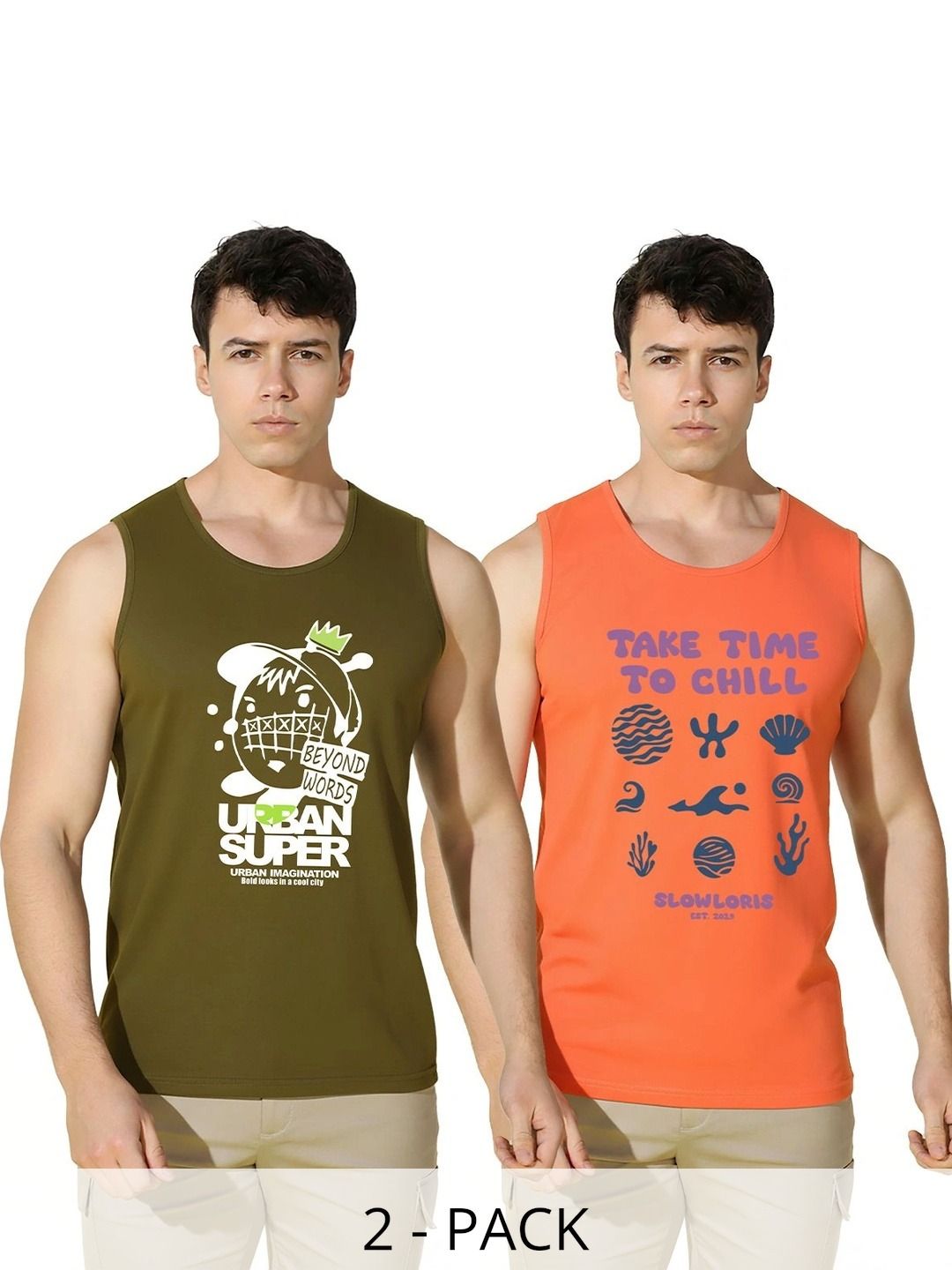 SLOWLORIS Pack of 2 Printed Cotton Gym Vest-picture-34