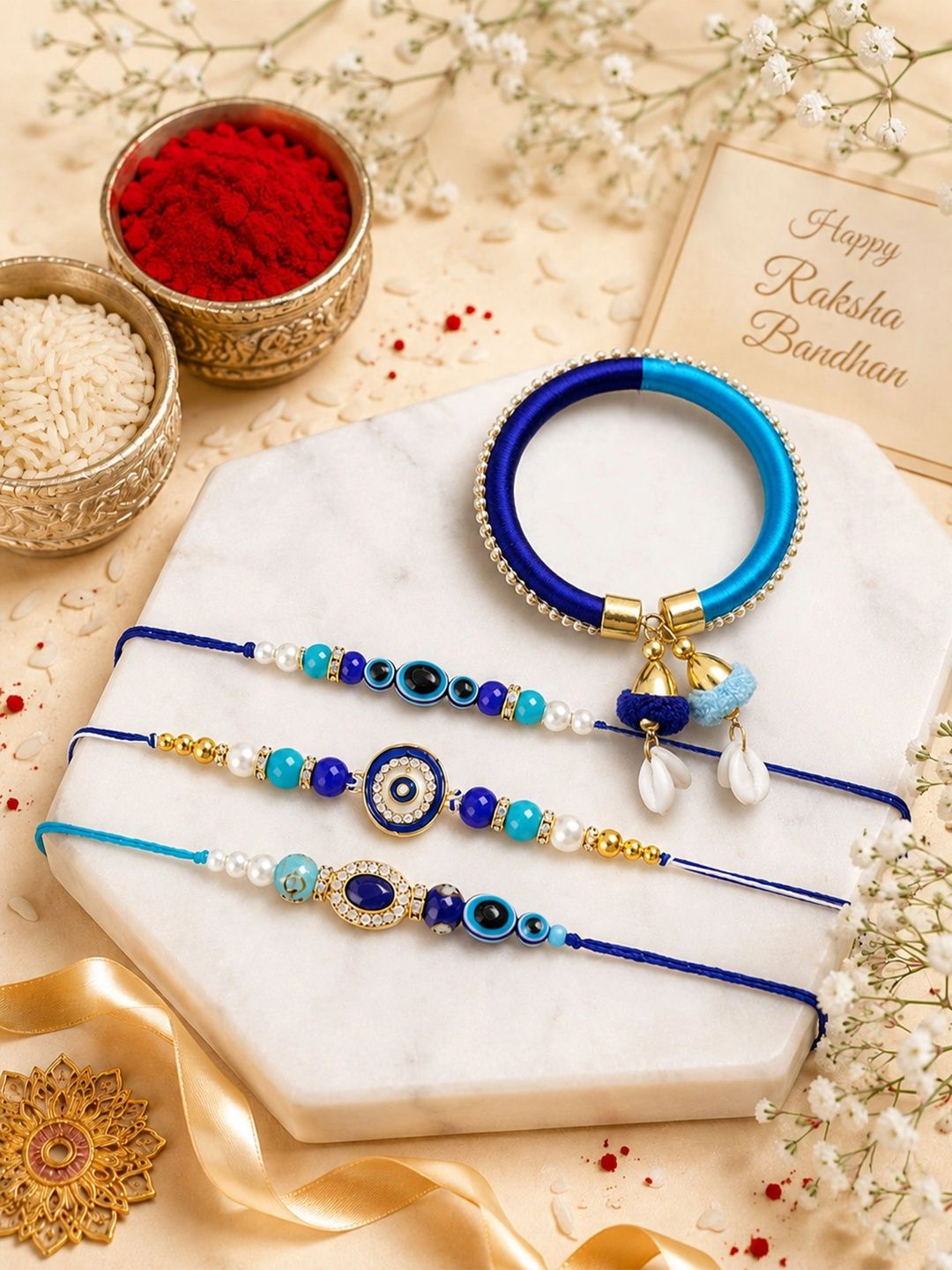 ASIDEA Set Of 3 Evil Eye Beaded Rakhi-picture-15