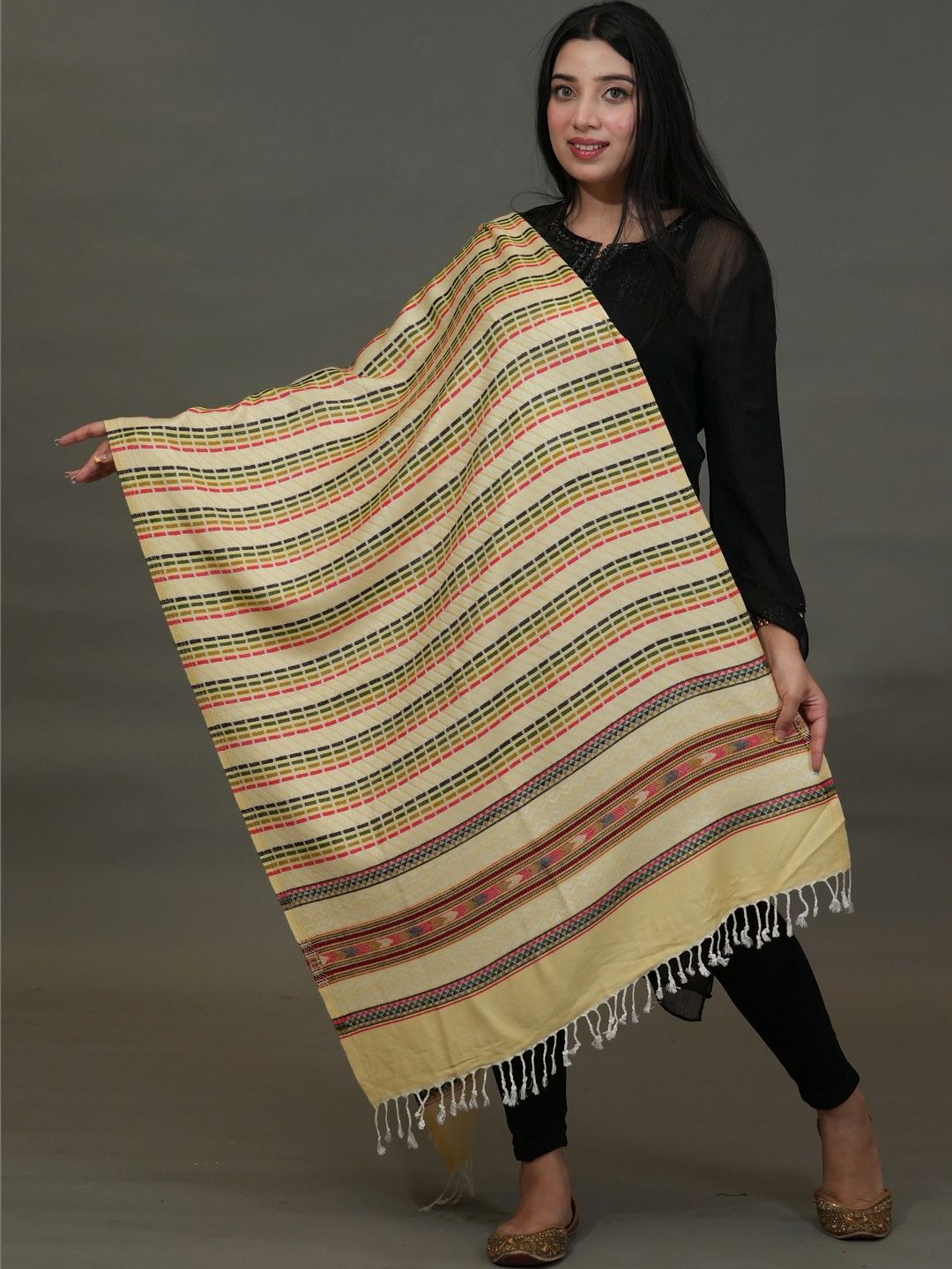 S.T. Women Striped Woven Design Acrylic Shawl-picture-50