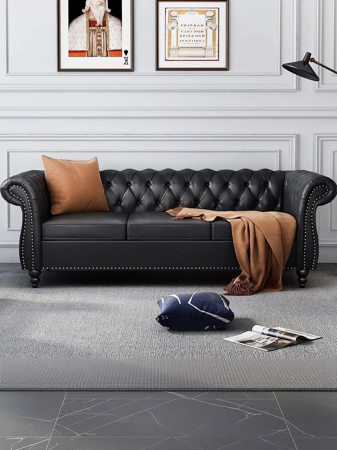 Soul craft Black 3 Seater Straight Sofa-picture-34