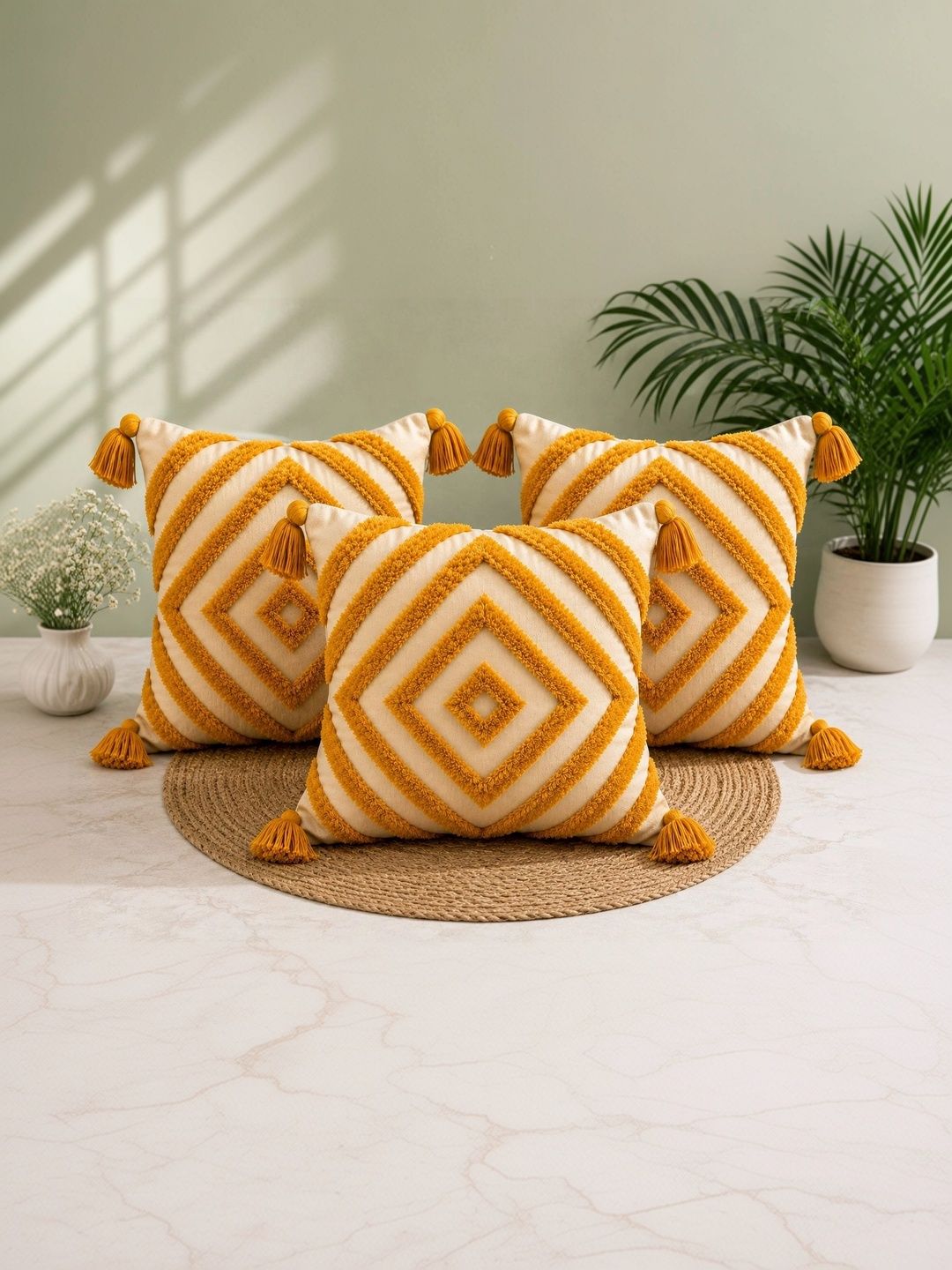 Sawariya Seth Decor Multicoloured Set of 3 Geometric Square Cushion Covers-image-31