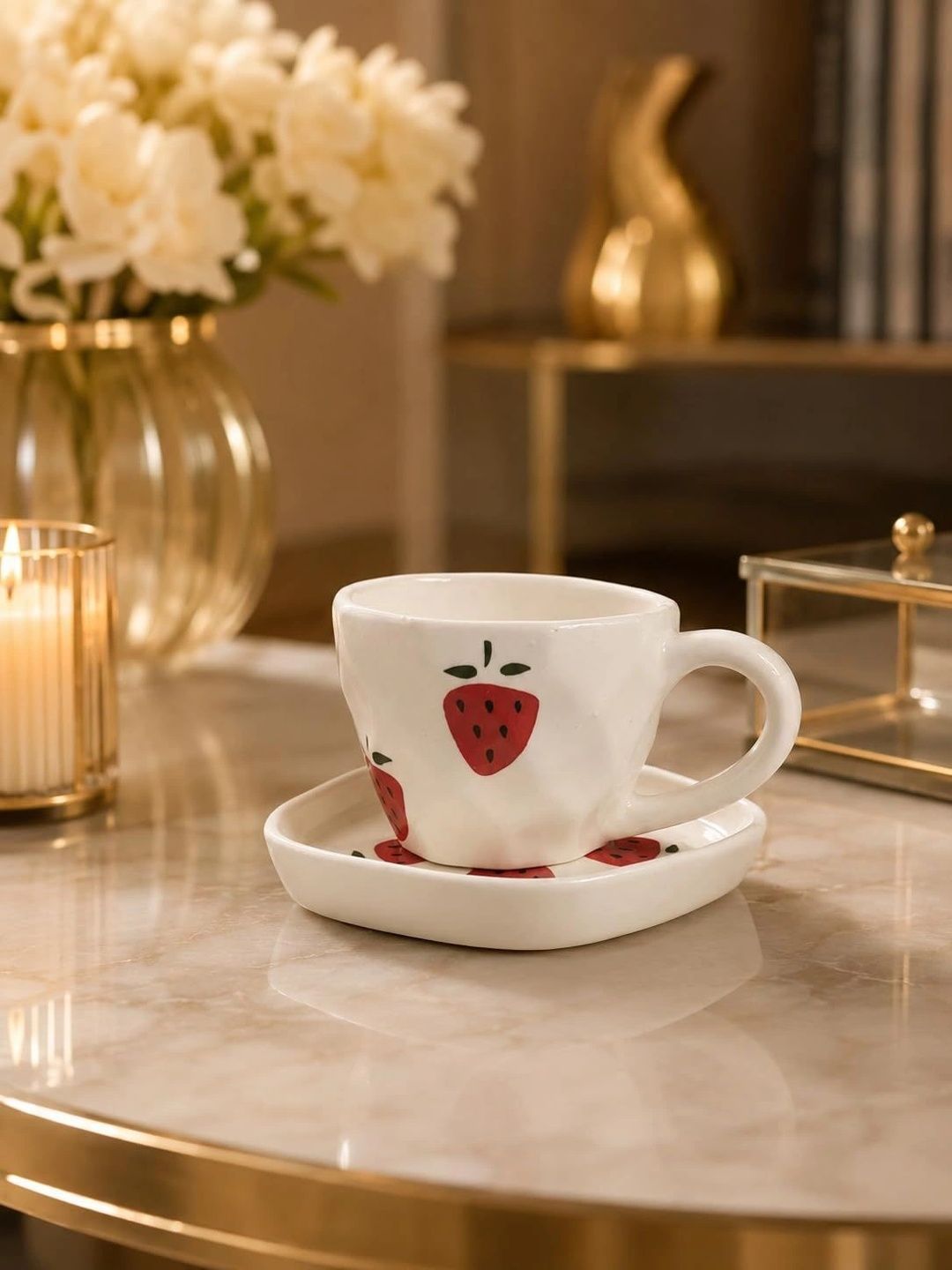 Manifested Decor White Printed Ceramic Glossy Cups Set of Cups and Mugs-picture-10