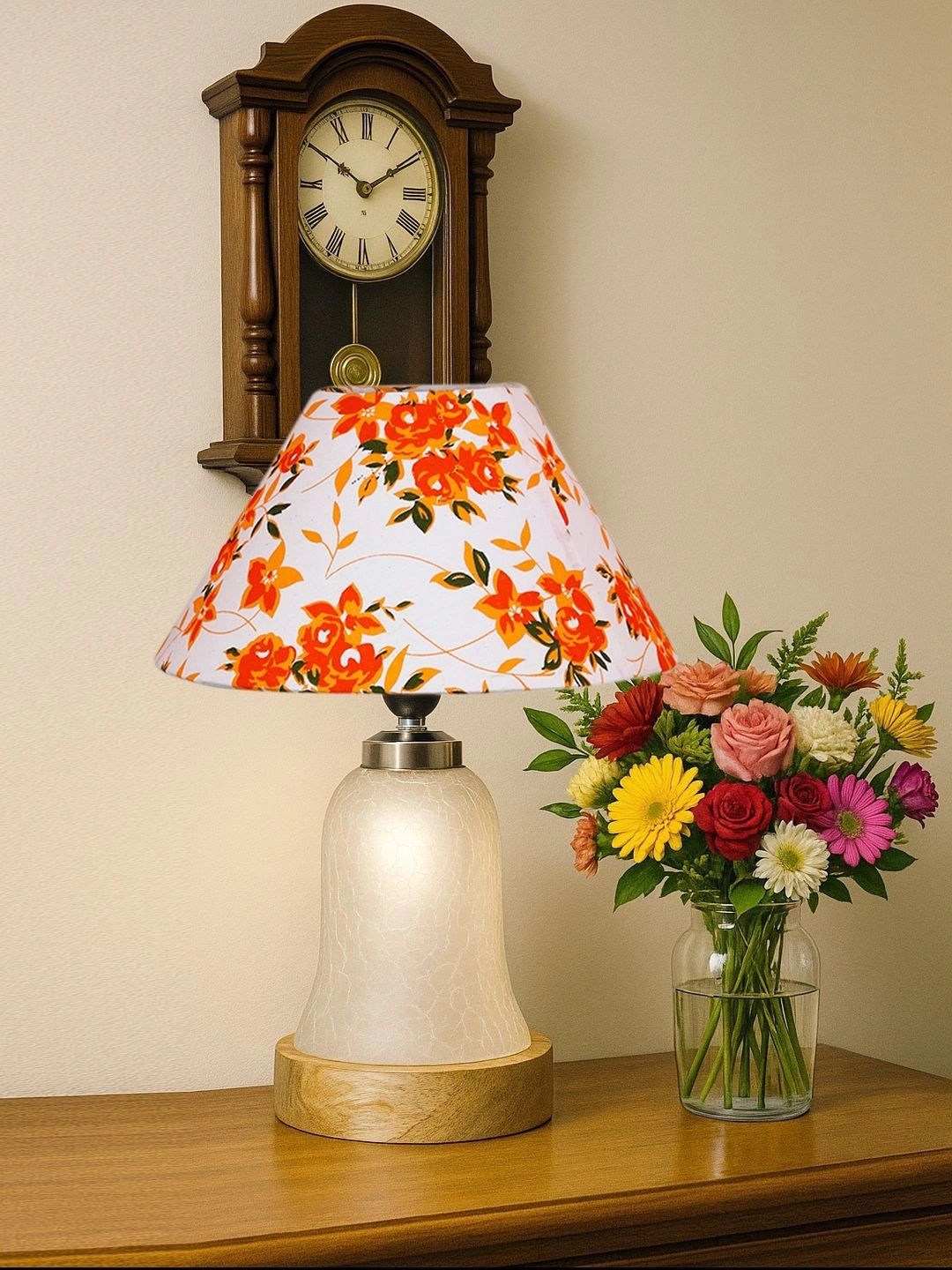 Myntra Elegant Homes Multicoloured Printed Glass Traditional Bell Shaped Table Lamp-picture-17