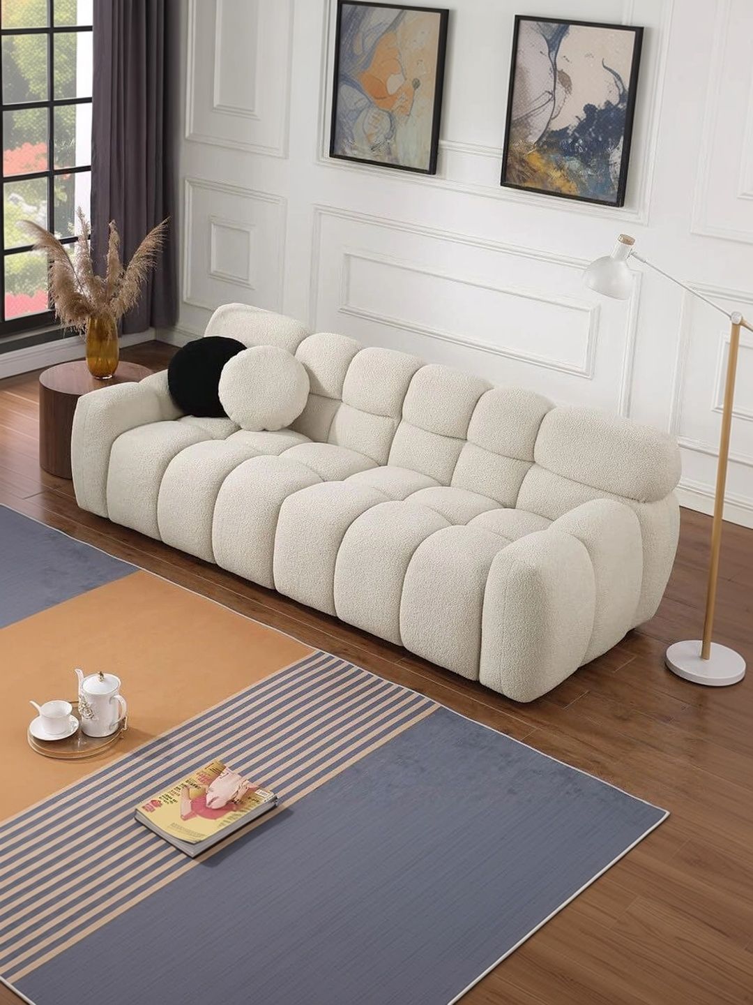 INDIAWOODMART Beige Fabric Wooden 3-Seater Sofa-picture-10