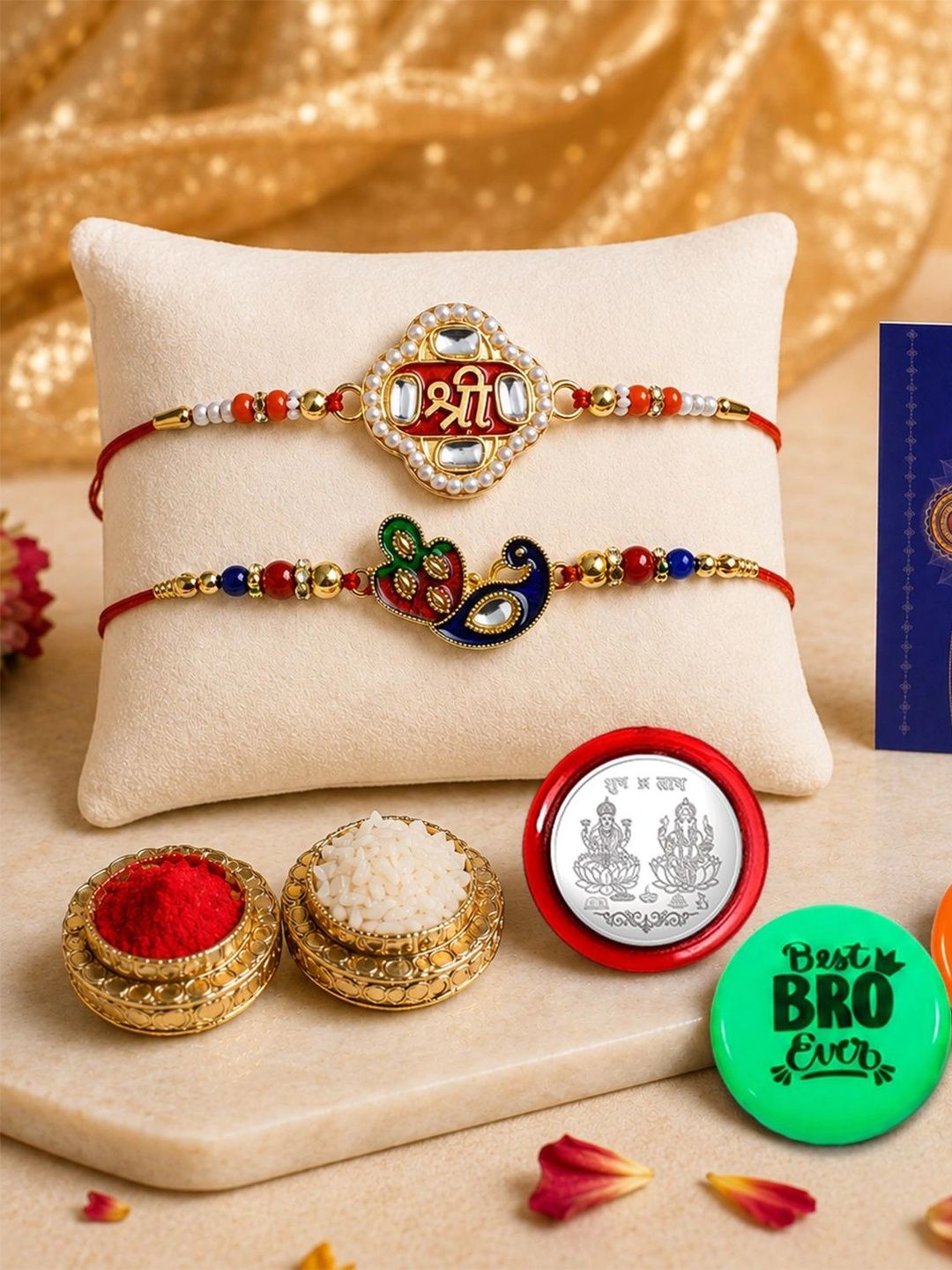 Myntra Elegant Homes Set of 8 Rakhi Gift Set With Silver Coin, Greeting Card & Roli Chawal-picture-48