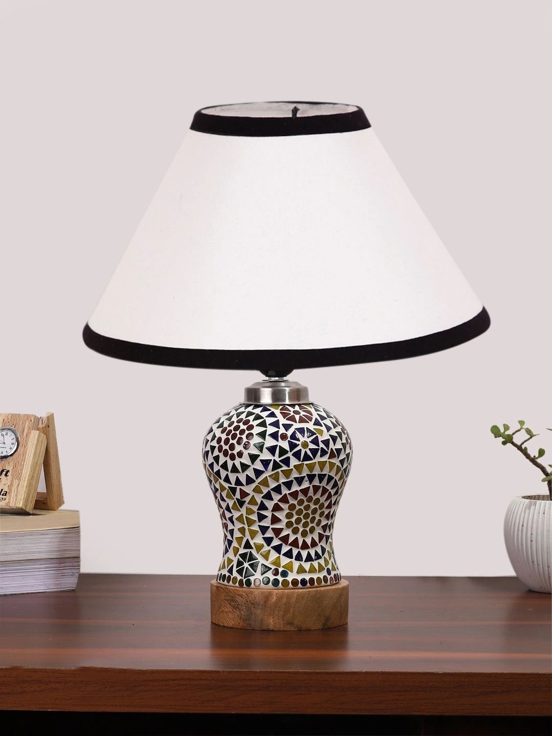Myntra Elegant Homes White Textured Glass Traditional Bell Shaped Table Lamp-picture-38