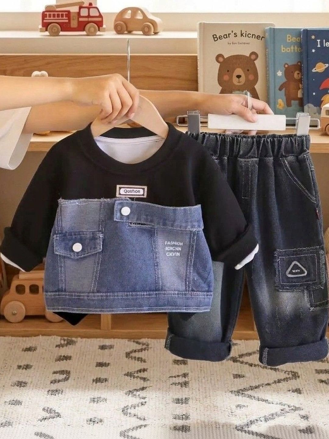 FAHAD CREATIONS Boys Colourblocked T-shirt with Trousers-picture-28