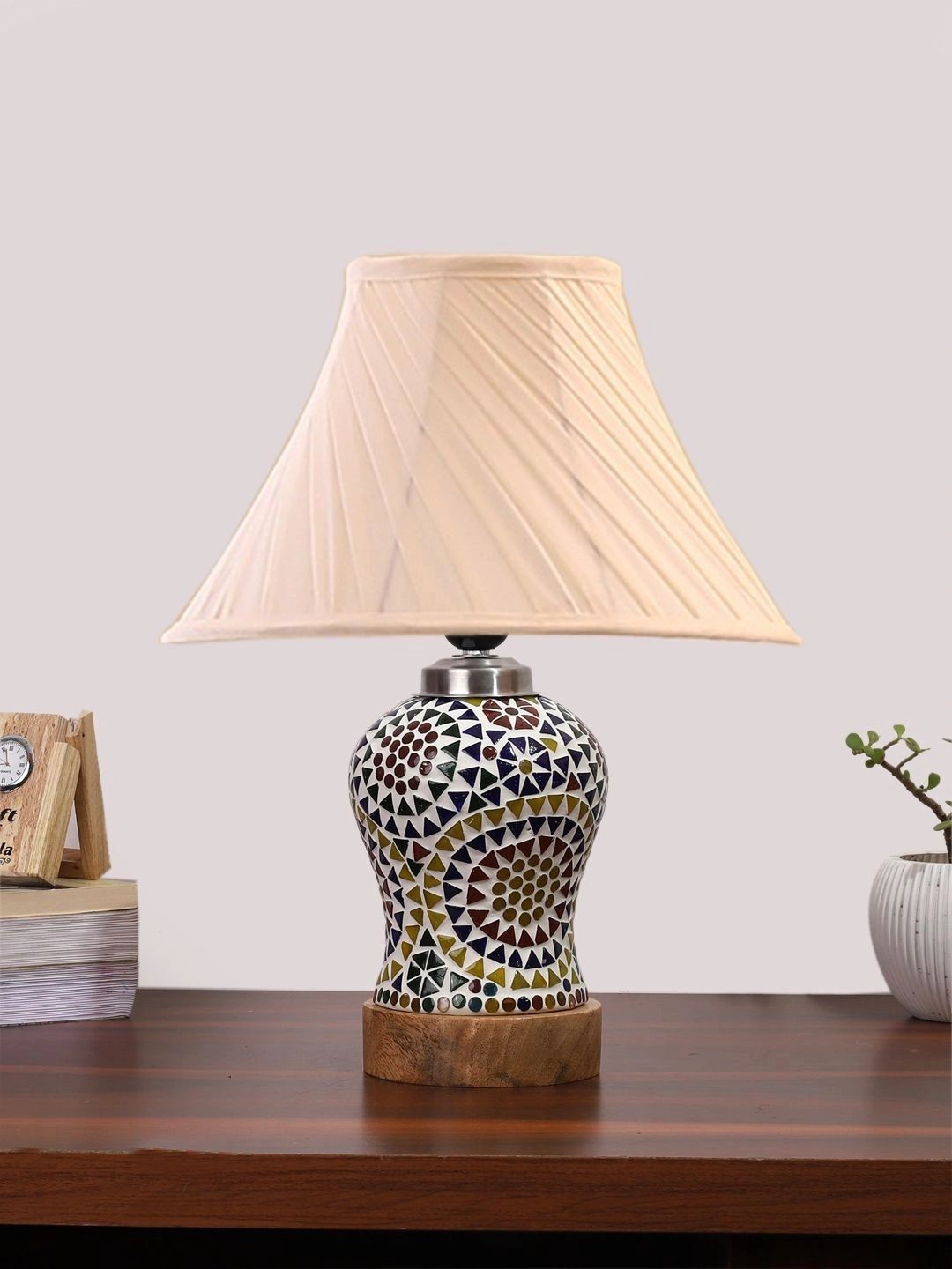 Myntra Elegant Homes Off White Glass Traditional Bell Shaped Table Lamp-picture-17
