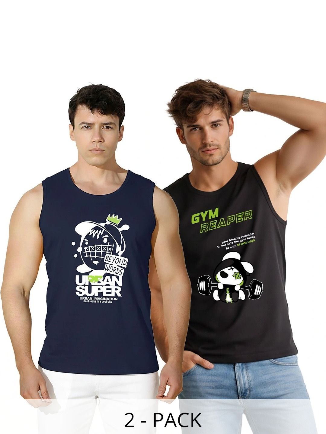 SLOWLORIS Pack of 2 Printed Cotton Gym Vest-picture-24