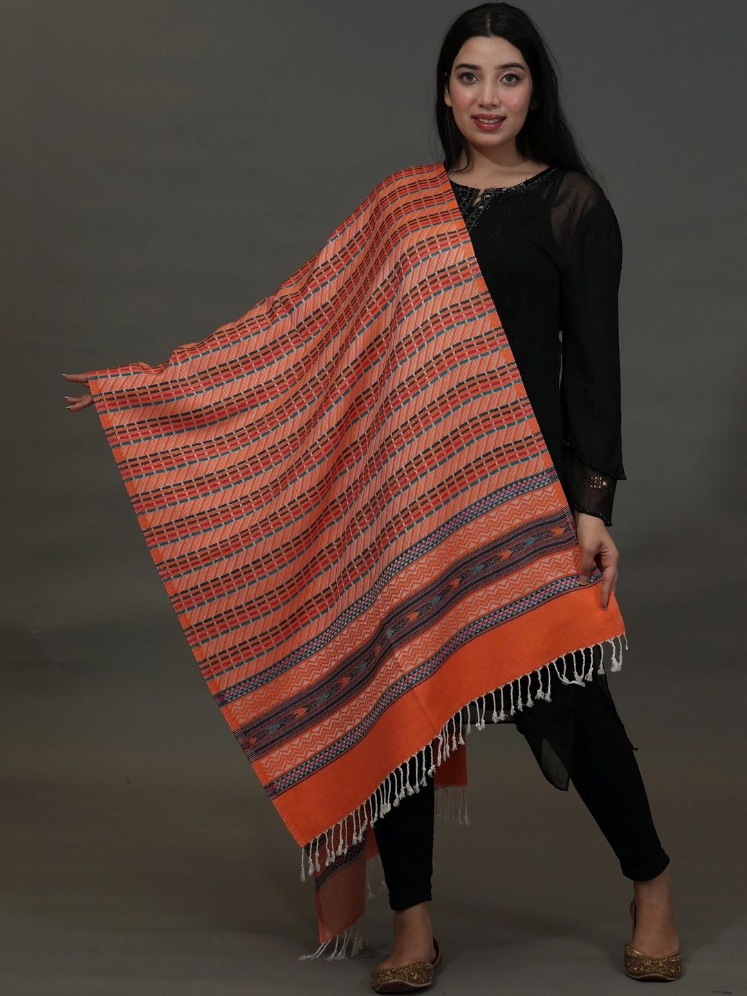 S.T. Women Ethnic Motifs Woven Design Acrylic Shawl-picture-55
