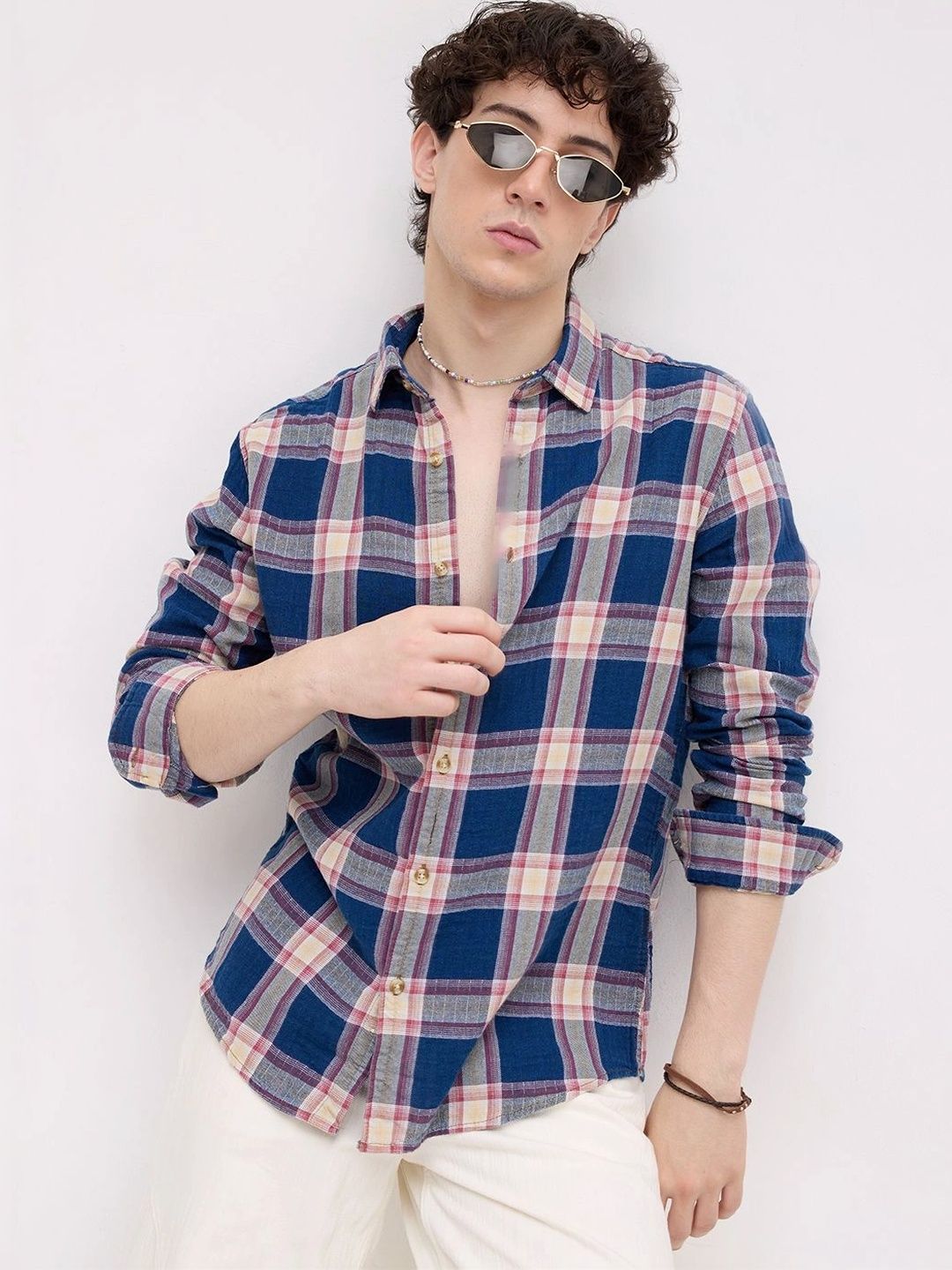 VASTRADO Classic Slim Fit Tartan Checks Checked Casual Shirt-image-32