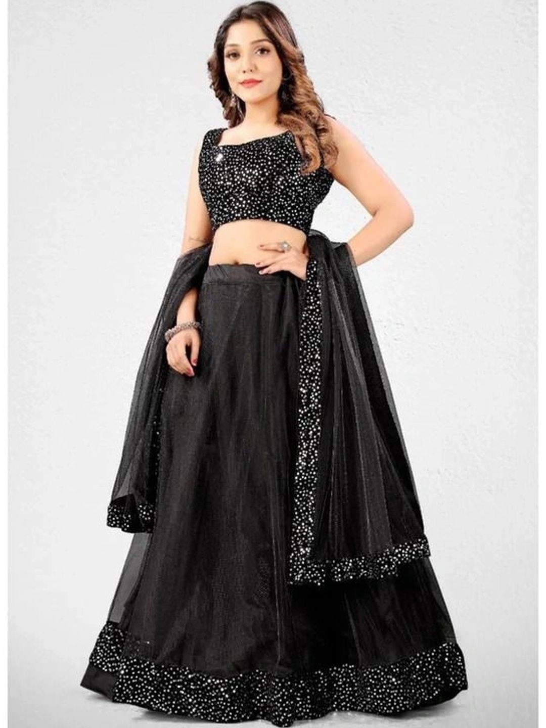 JK Design Studio Embellished Sequinned Ready to Wear Lehenga & Semi-Stitched Blouse With Dupatta-image-35