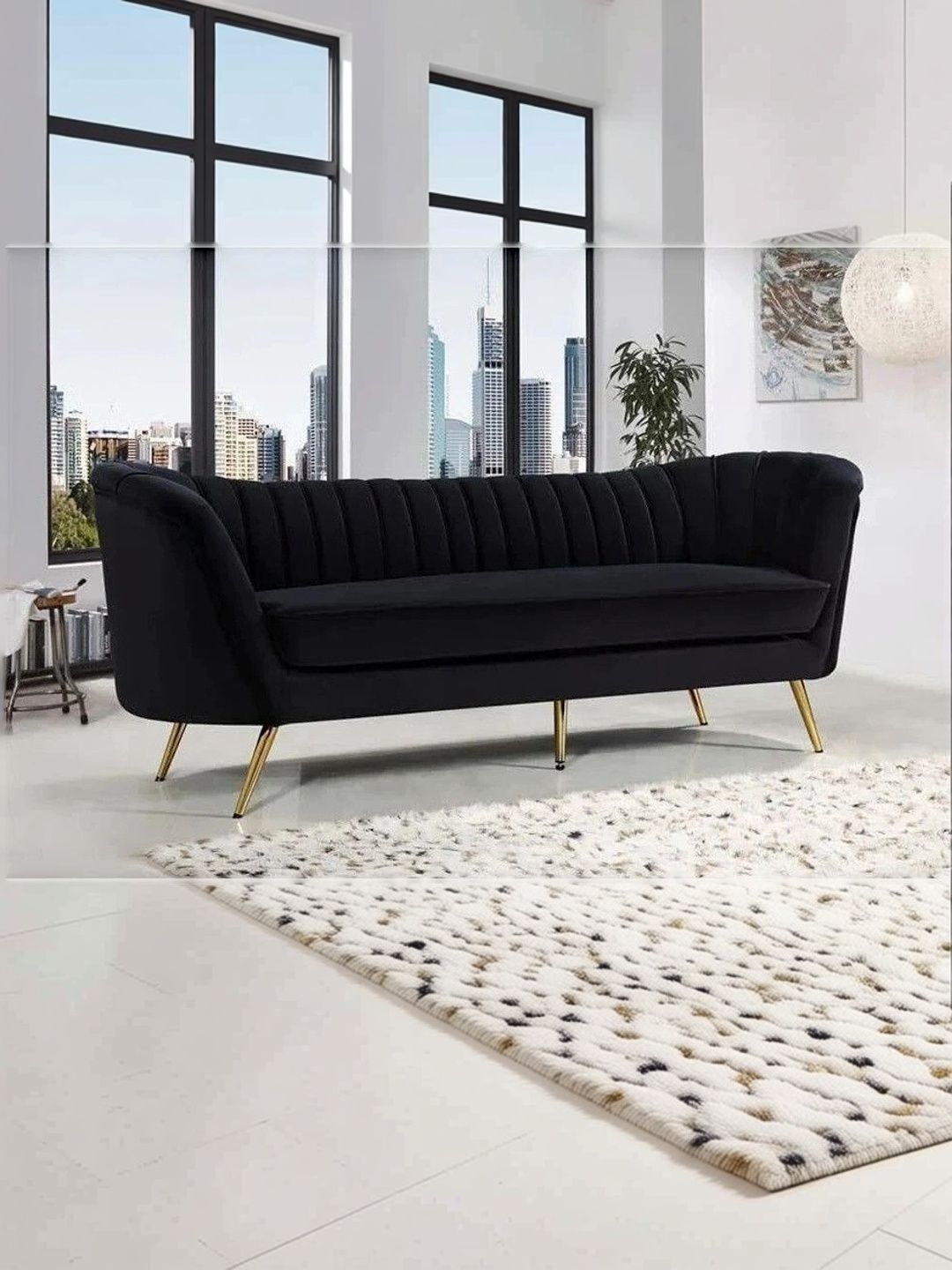 INDIAWOODMART Black 3 Seater Sofa-picture-15