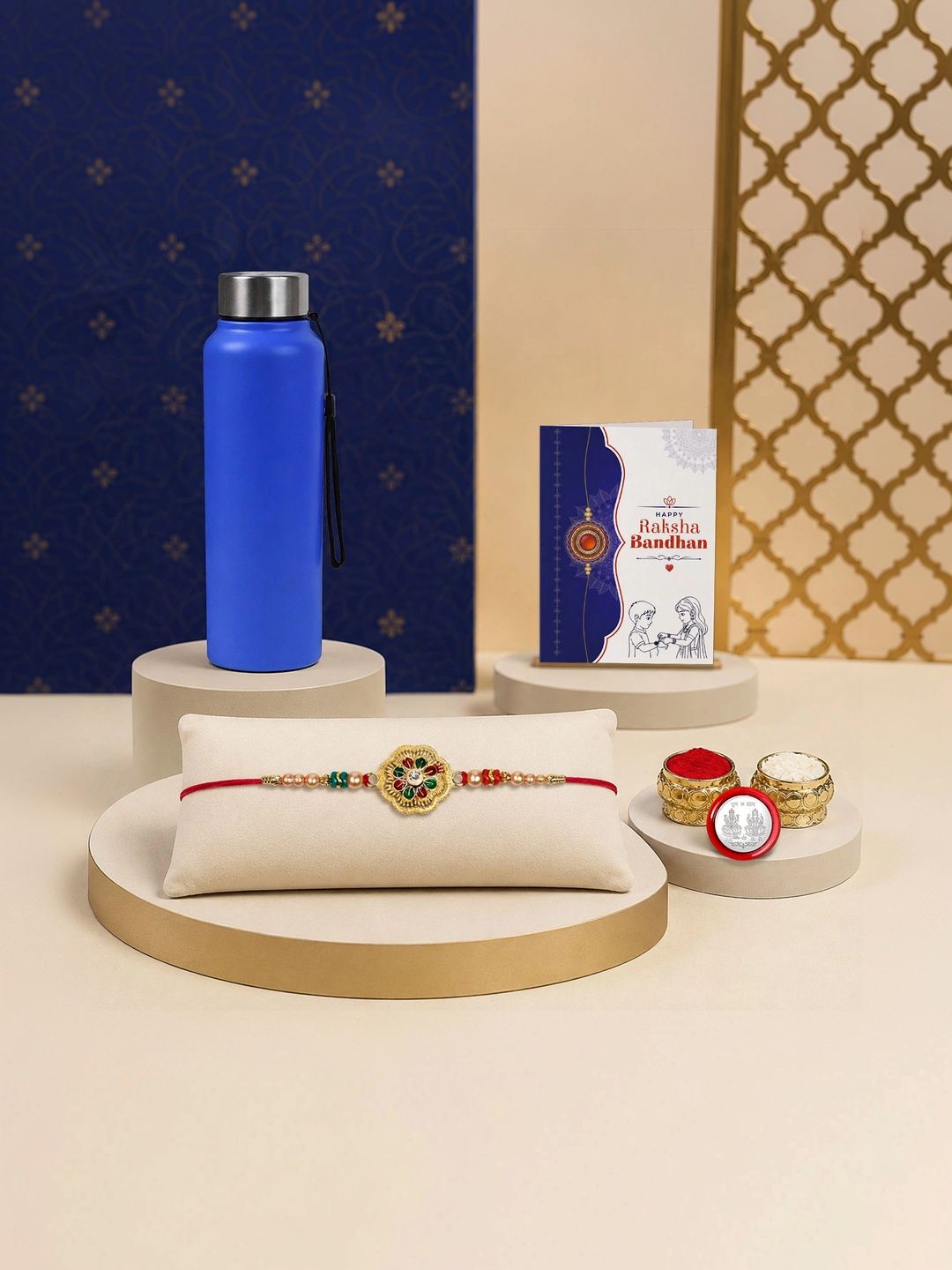 Myntra Elegant Homes Rakhi With Greeting Card Water Bottle Silver Coin & Roli Chawal-picture-19