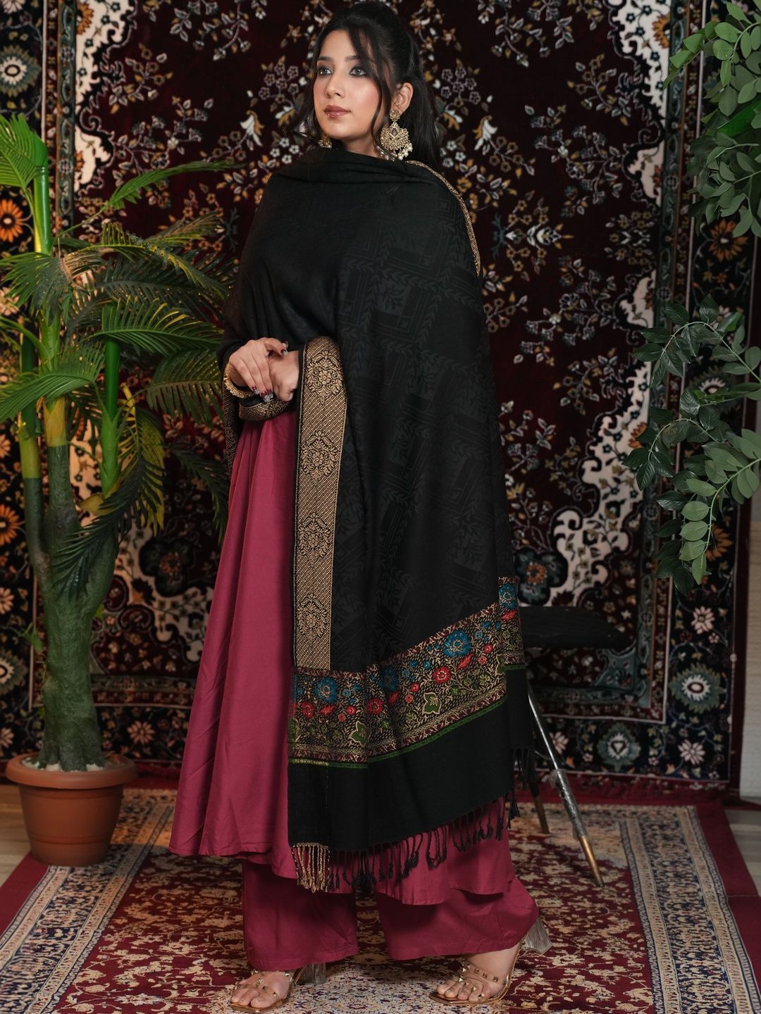 S.T. Women Ethnic Motifs Woven Design Acrylic Shawl-picture-15