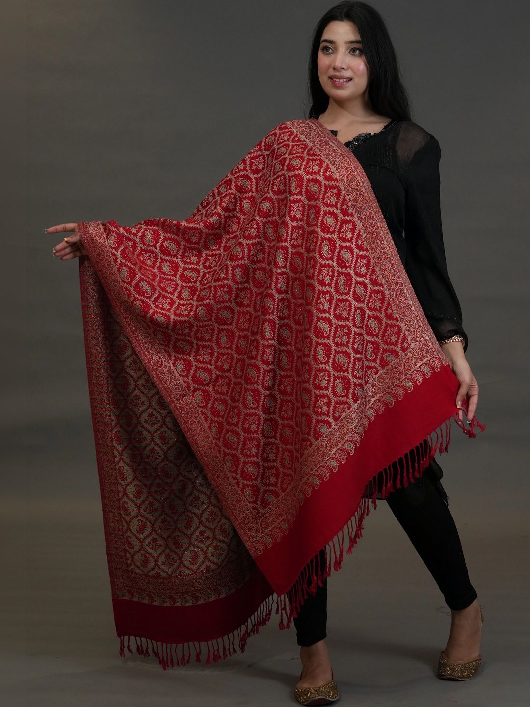 S.T. Women Ethnic Motifs Woven Design Acrylic Shawl-picture-24