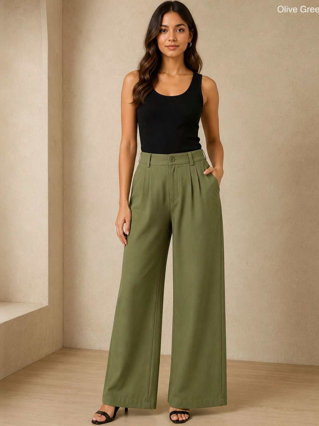 Kyber Women Relaxed Straight Leg High-Rise Easy Wash Pleated Trousers-picture-10