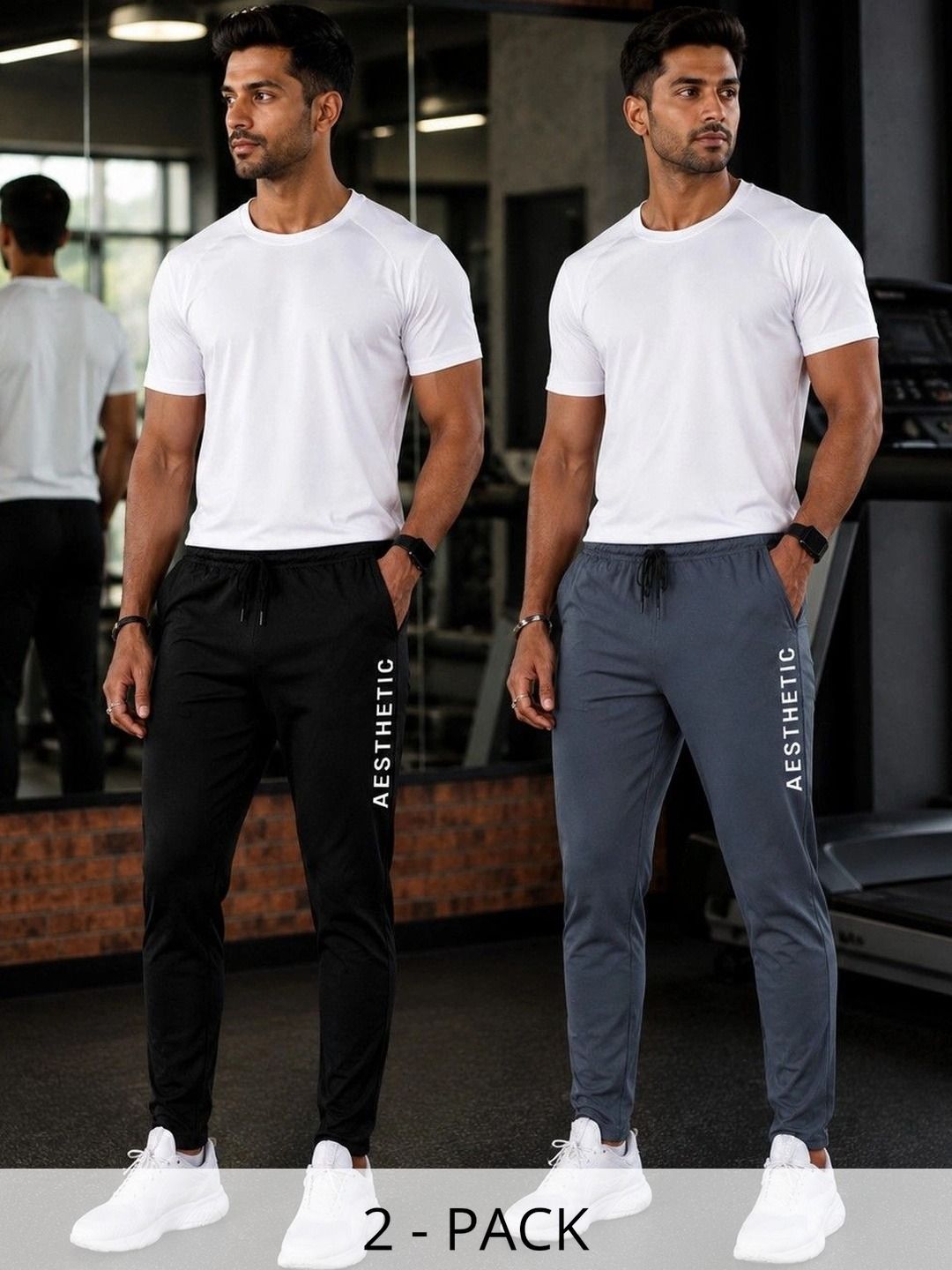 AVOLT Men Pack of 2 Regular Fit Typography Training Track Pants-picture-37