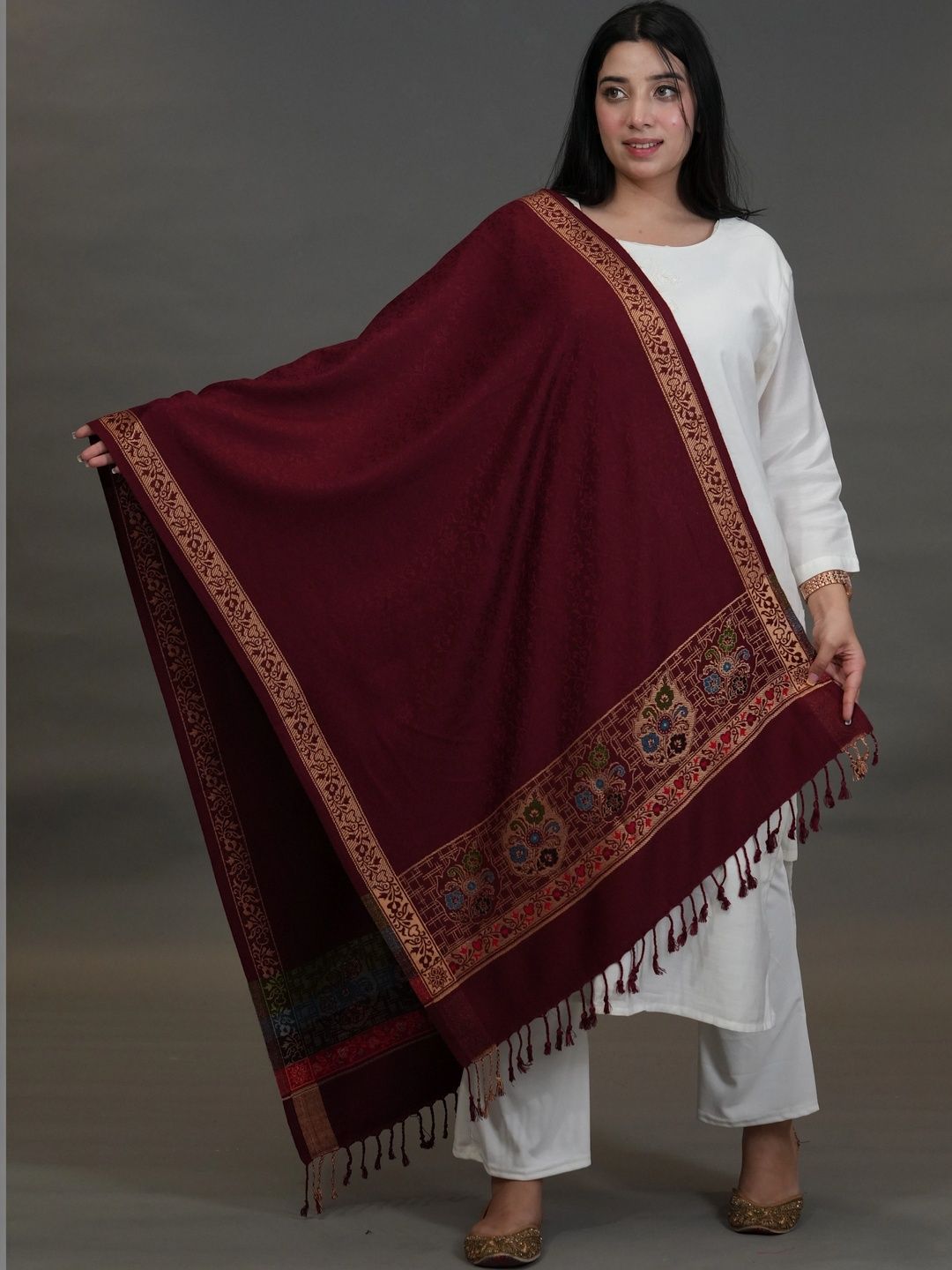 S.T. Women Ethnic Motifs Woven Design Acrylic Shawl-picture-44
