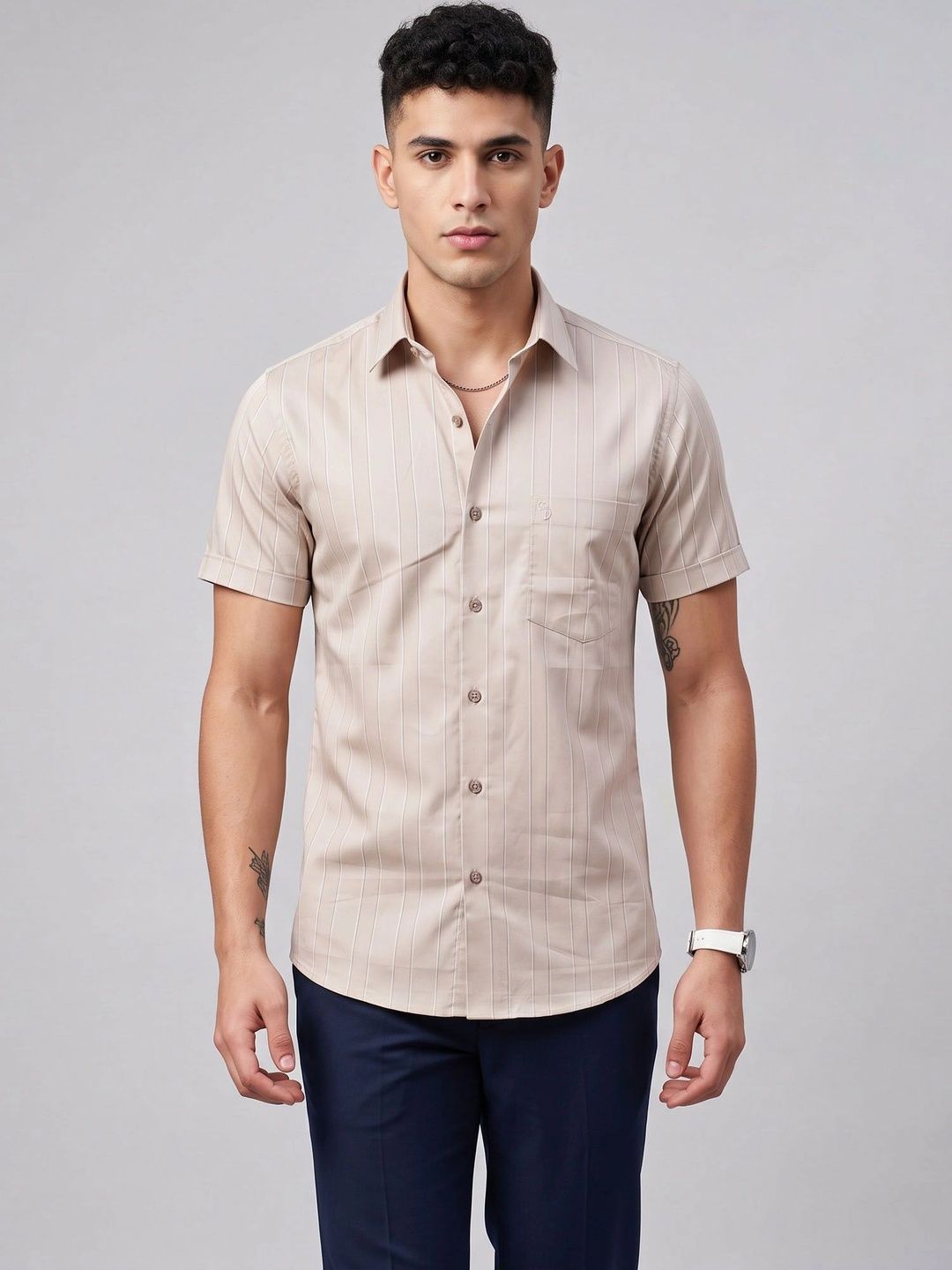 Charagh Din Men Premium Tailored Fit Striped Casual Shirt-picture-16