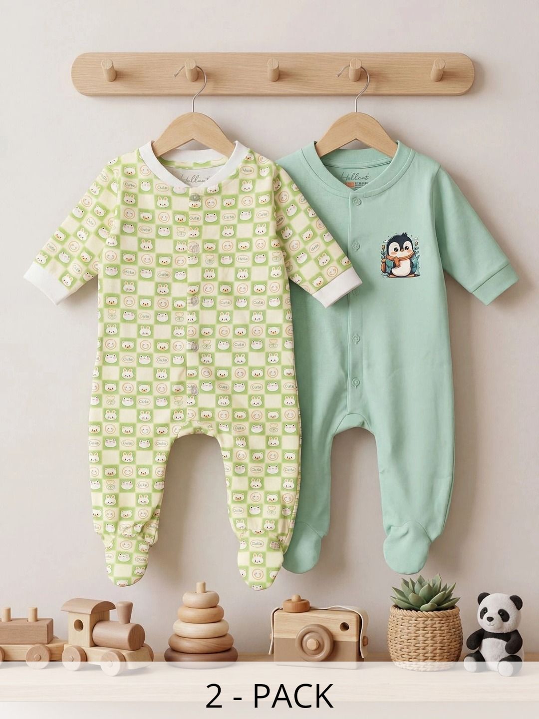 HELLCAT Infants Boys Pack Of 2 Printed Cotton Sleepsuit-picture-25