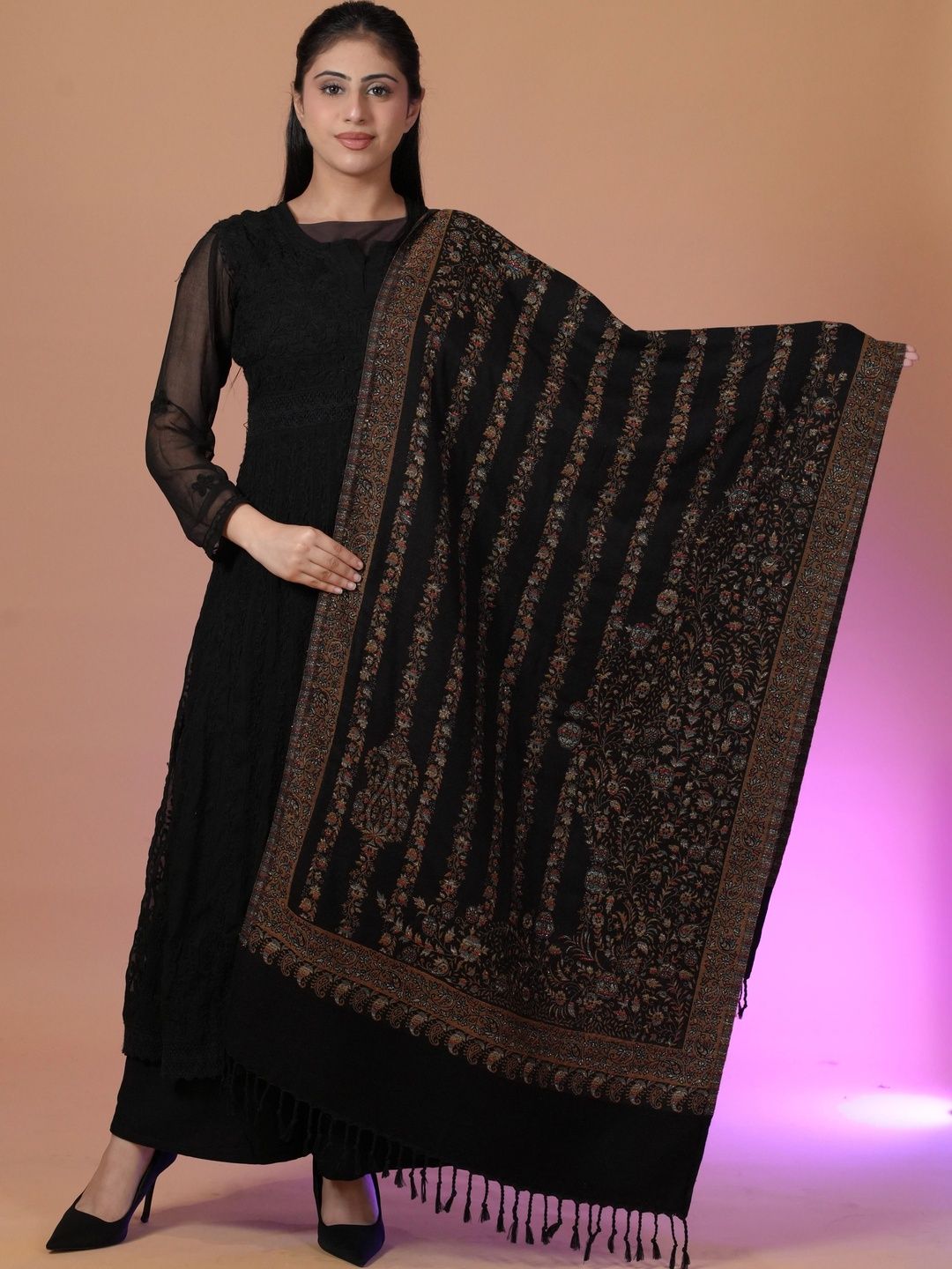 S.T. Women Ethnic Motifs Woven Design Acrylic Shawl-picture-51